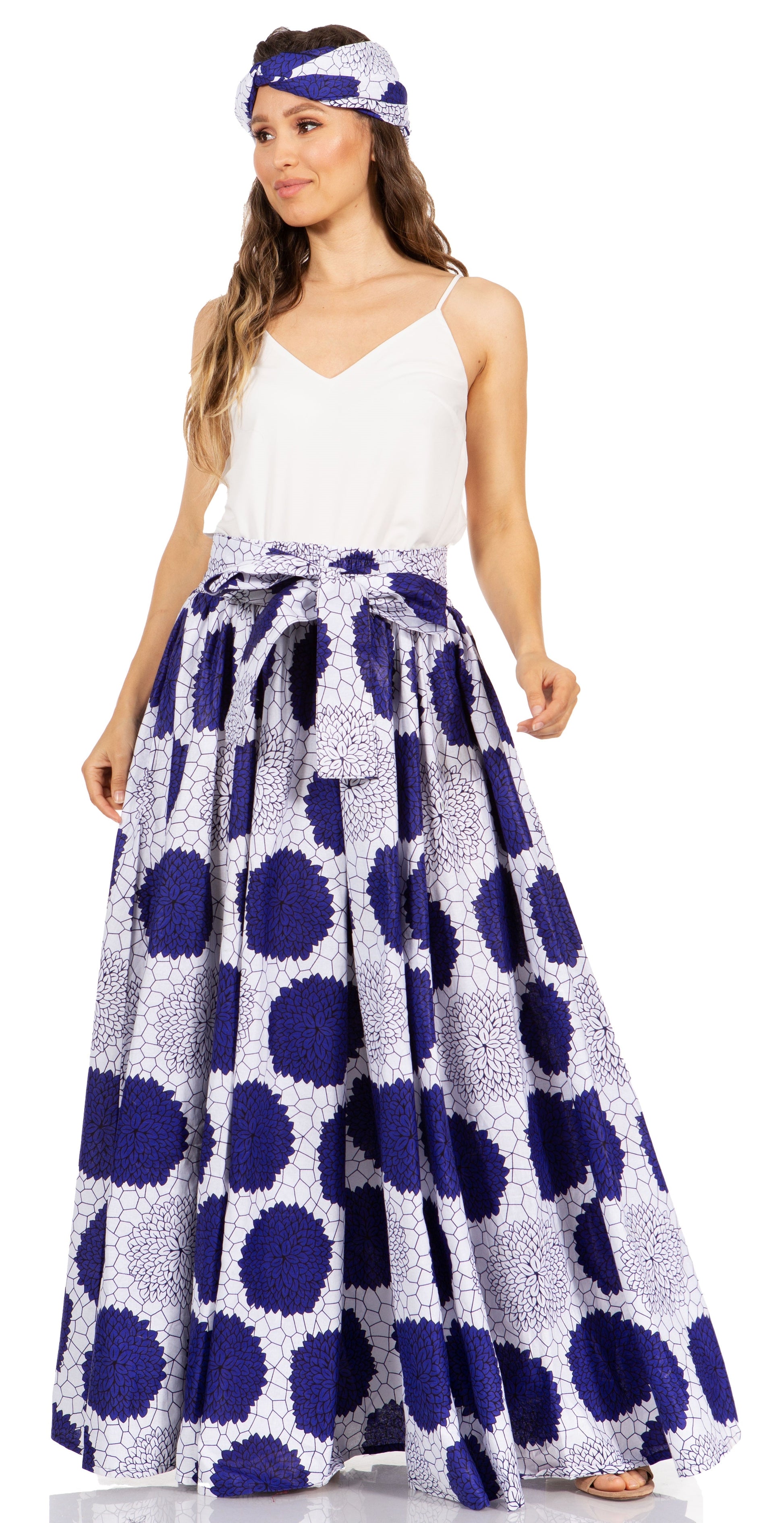 Sakkas Asma's Second Convertible Traditional Wax Print Maxi Skirt with Adjustable Straps - Concordia Style Boutique