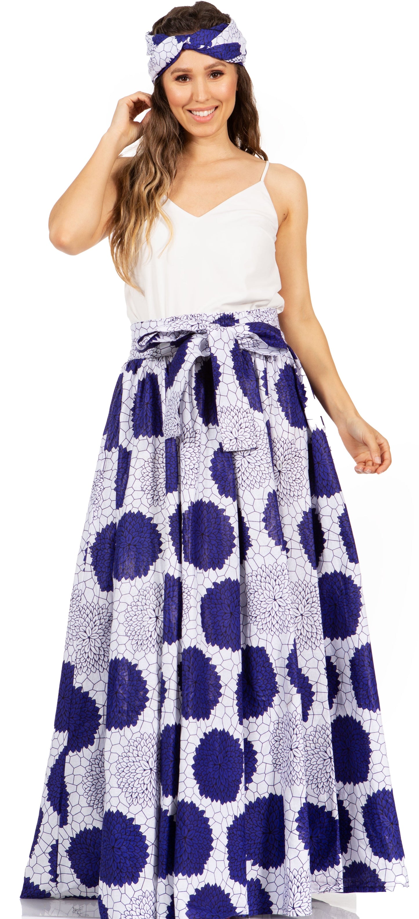 Sakkas Asma's Second Convertible Traditional Wax Print Maxi Skirt with Adjustable Straps - Concordia Style Boutique