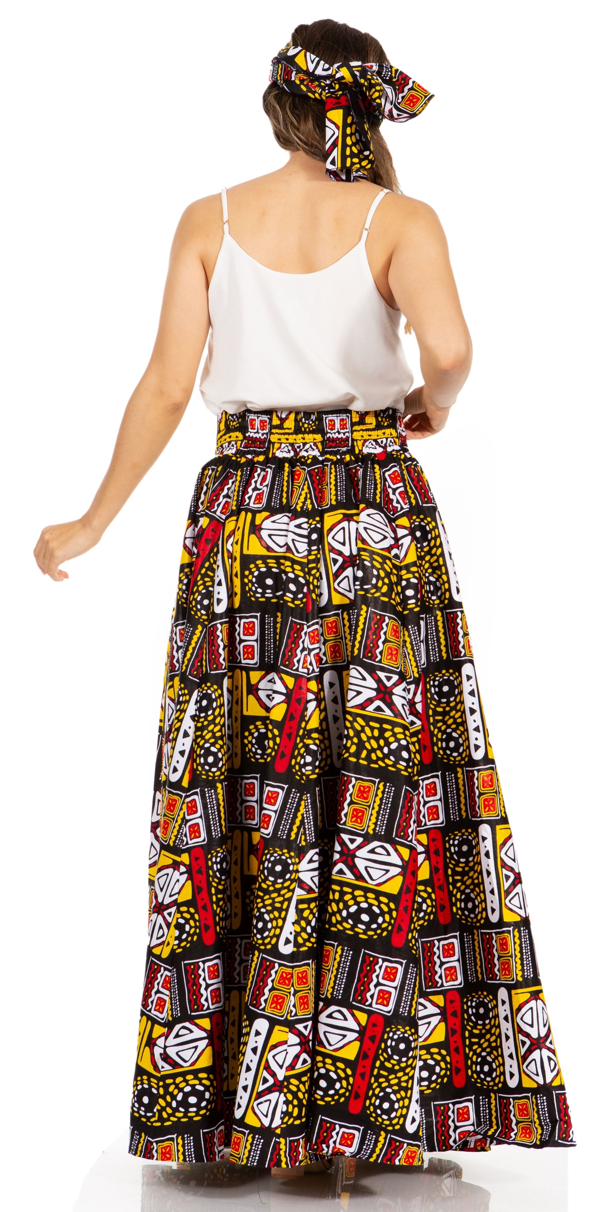 Sakkas Asma's Second Convertible Traditional Wax Print Maxi Skirt with Adjustable Straps - Concordia Style Boutique
