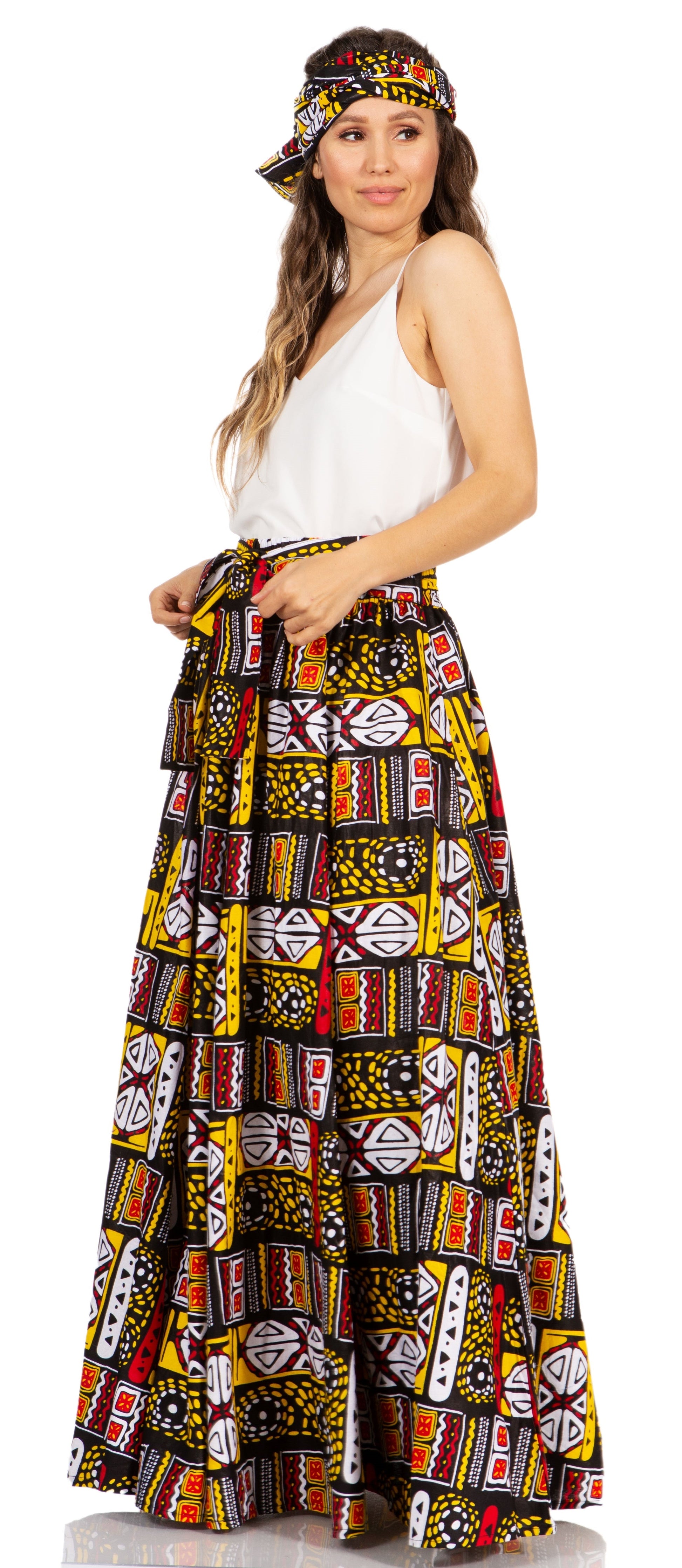 Sakkas Asma's Second Convertible Traditional Wax Print Maxi Skirt with Adjustable Straps - Concordia Style Boutique