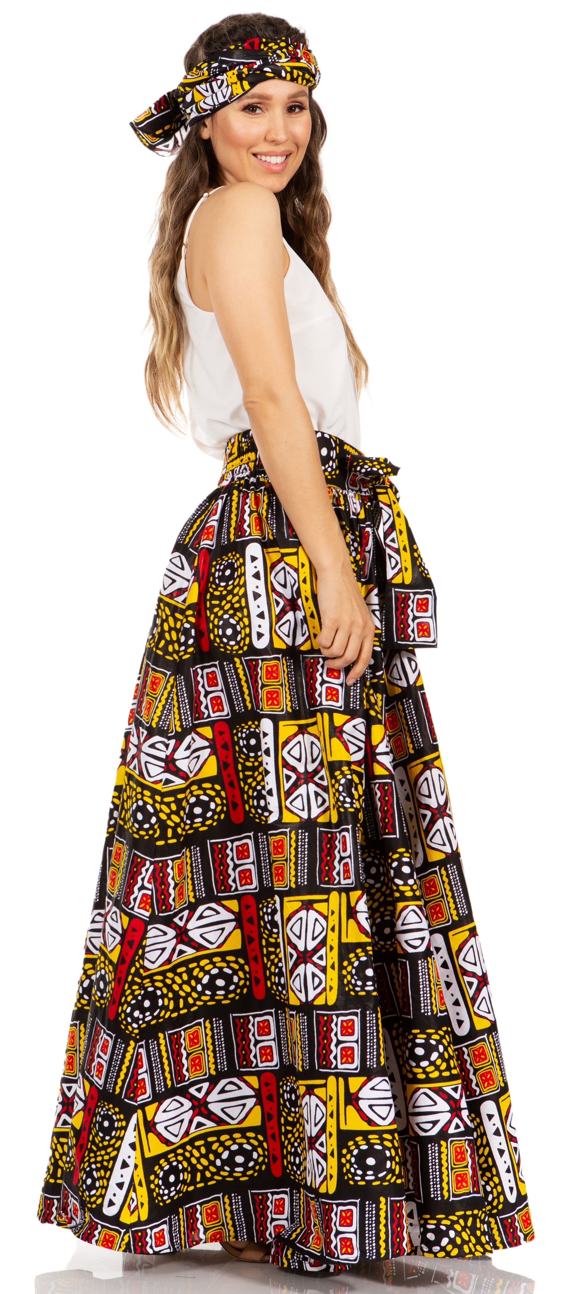 Sakkas Asma's Second Convertible Traditional Wax Print Maxi Skirt with Adjustable Straps - Concordia Style Boutique