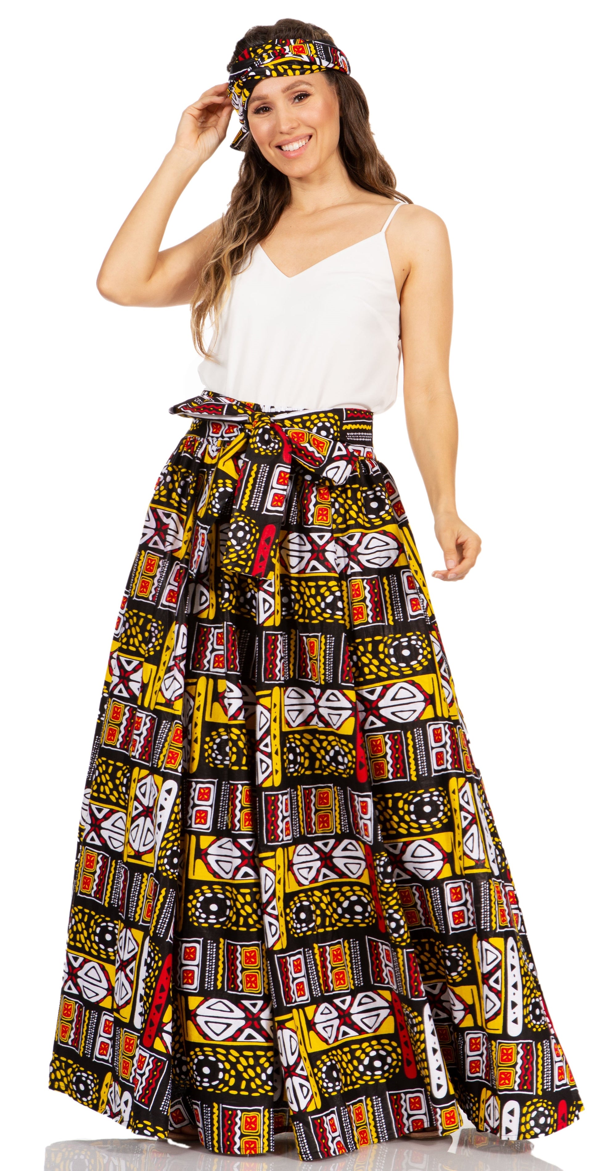 Sakkas Asma's Second Convertible Traditional Wax Print Maxi Skirt with Adjustable Straps - Concordia Style Boutique