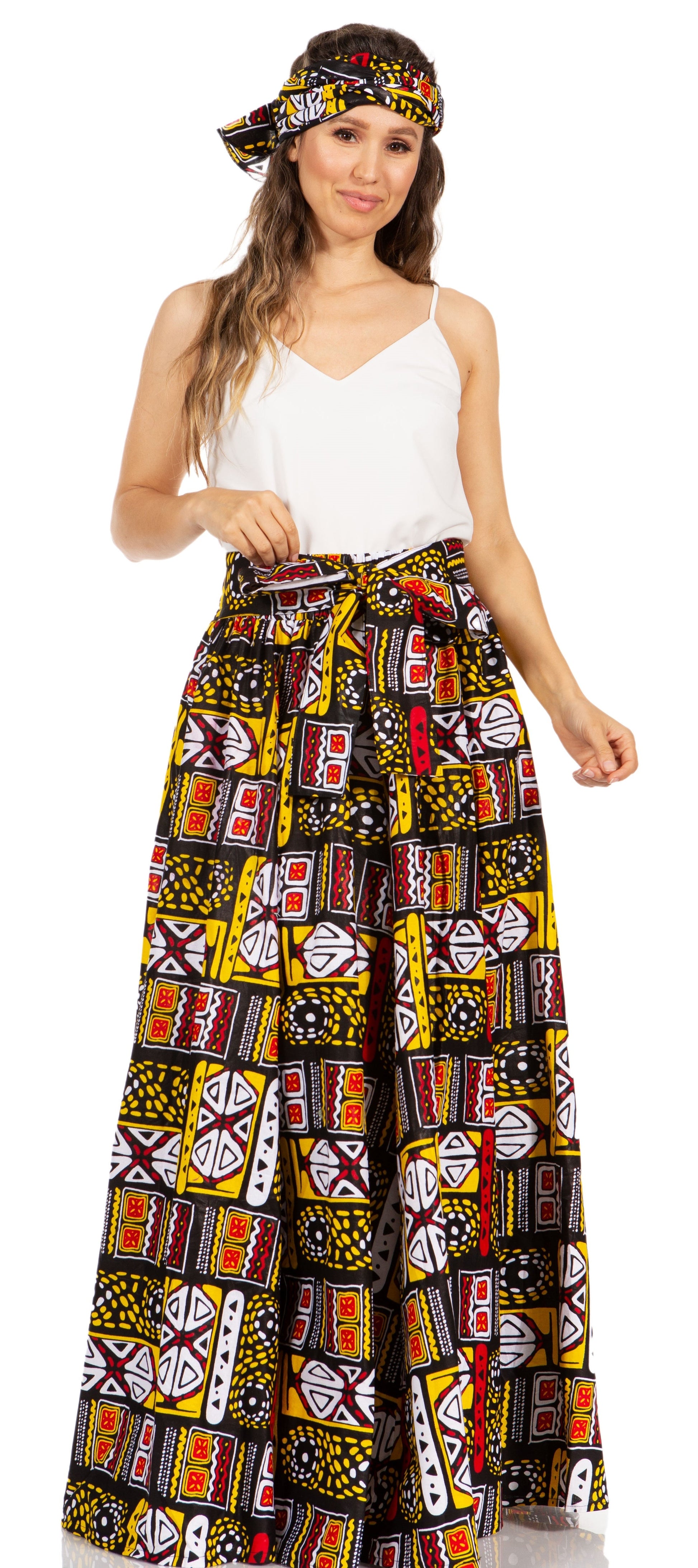 Sakkas Asma's Second Convertible Traditional Wax Print Maxi Skirt with Adjustable Straps - Concordia Style Boutique