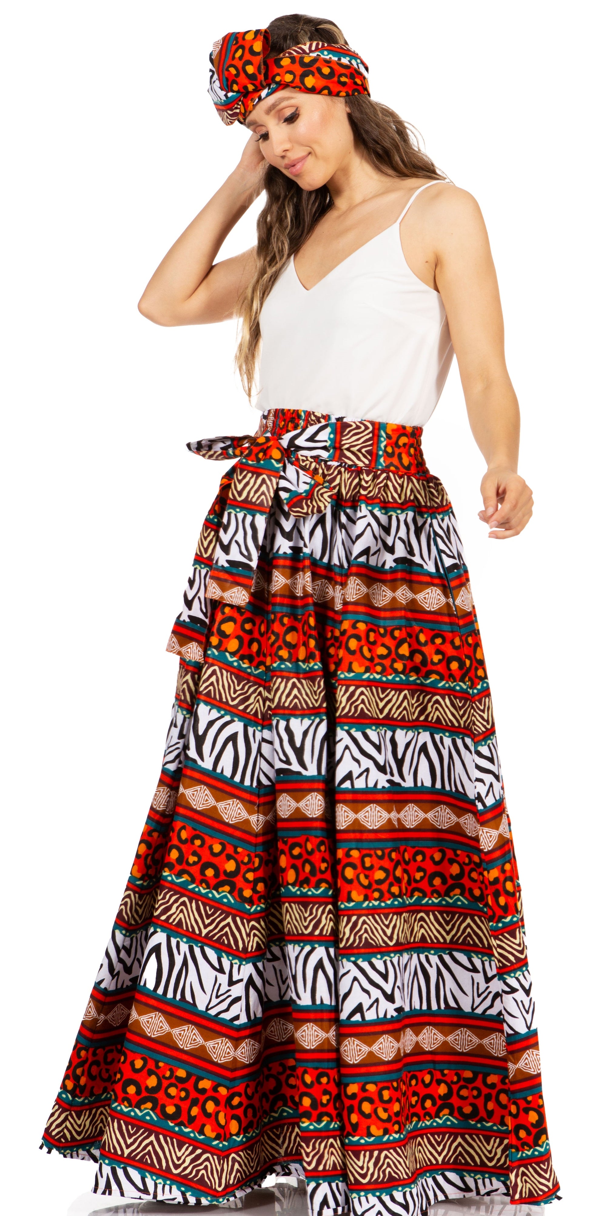 Sakkas Asma's Second Convertible Traditional Wax Print Maxi Skirt with Adjustable Straps - Concordia Style Boutique