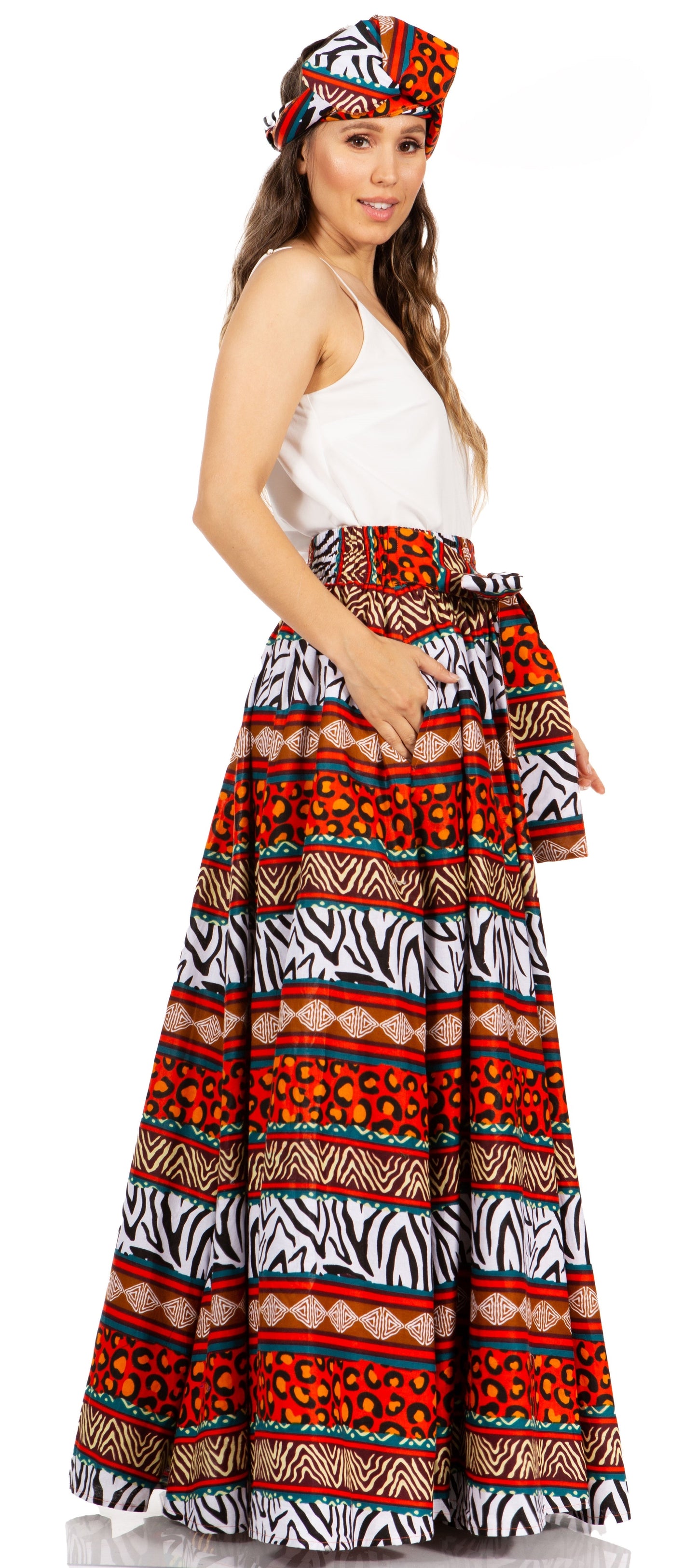 Sakkas Asma's Second Convertible Traditional Wax Print Maxi Skirt with Adjustable Straps - Concordia Style Boutique