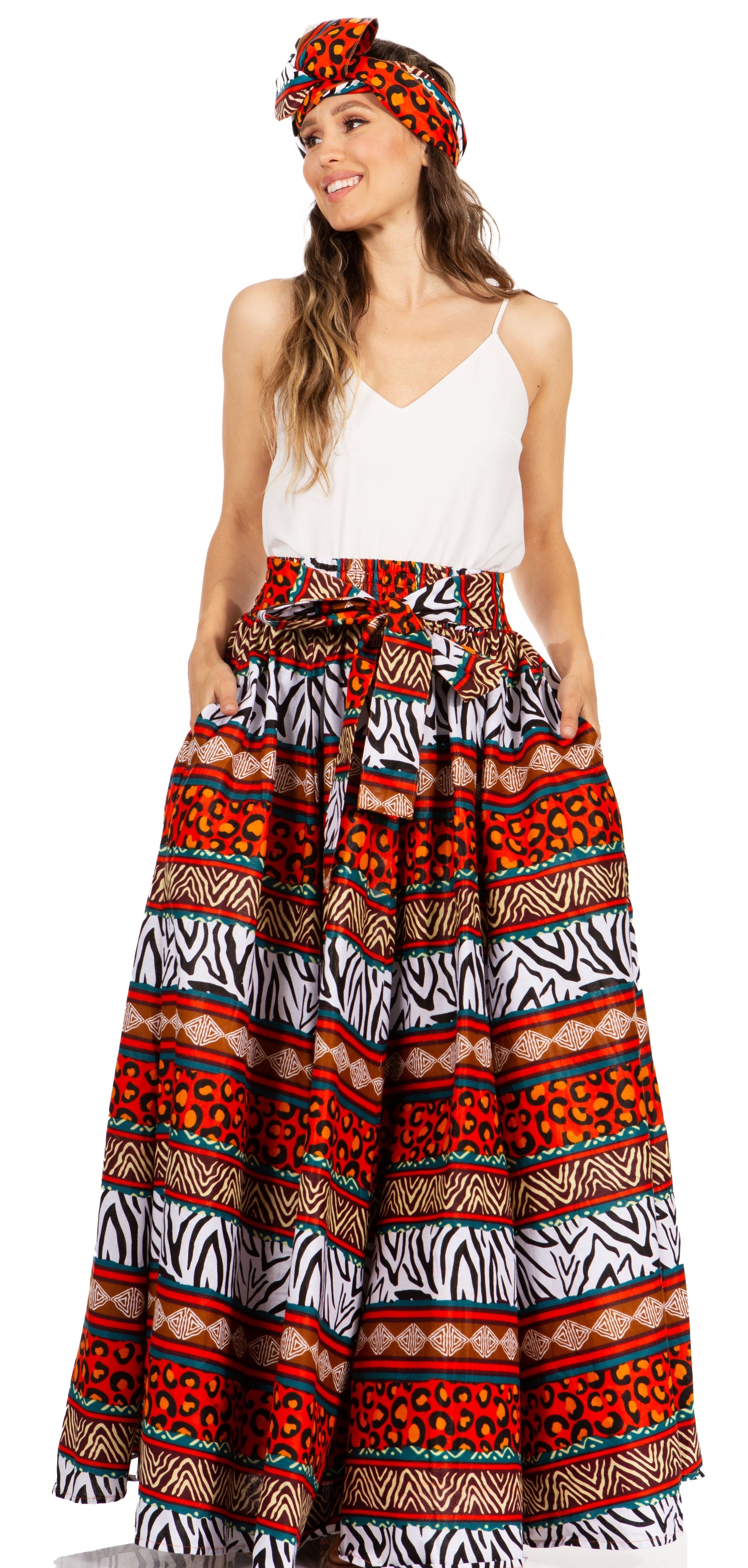 Sakkas Asma's Second Convertible Traditional Wax Print Maxi Skirt with Adjustable Straps - Concordia Style Boutique