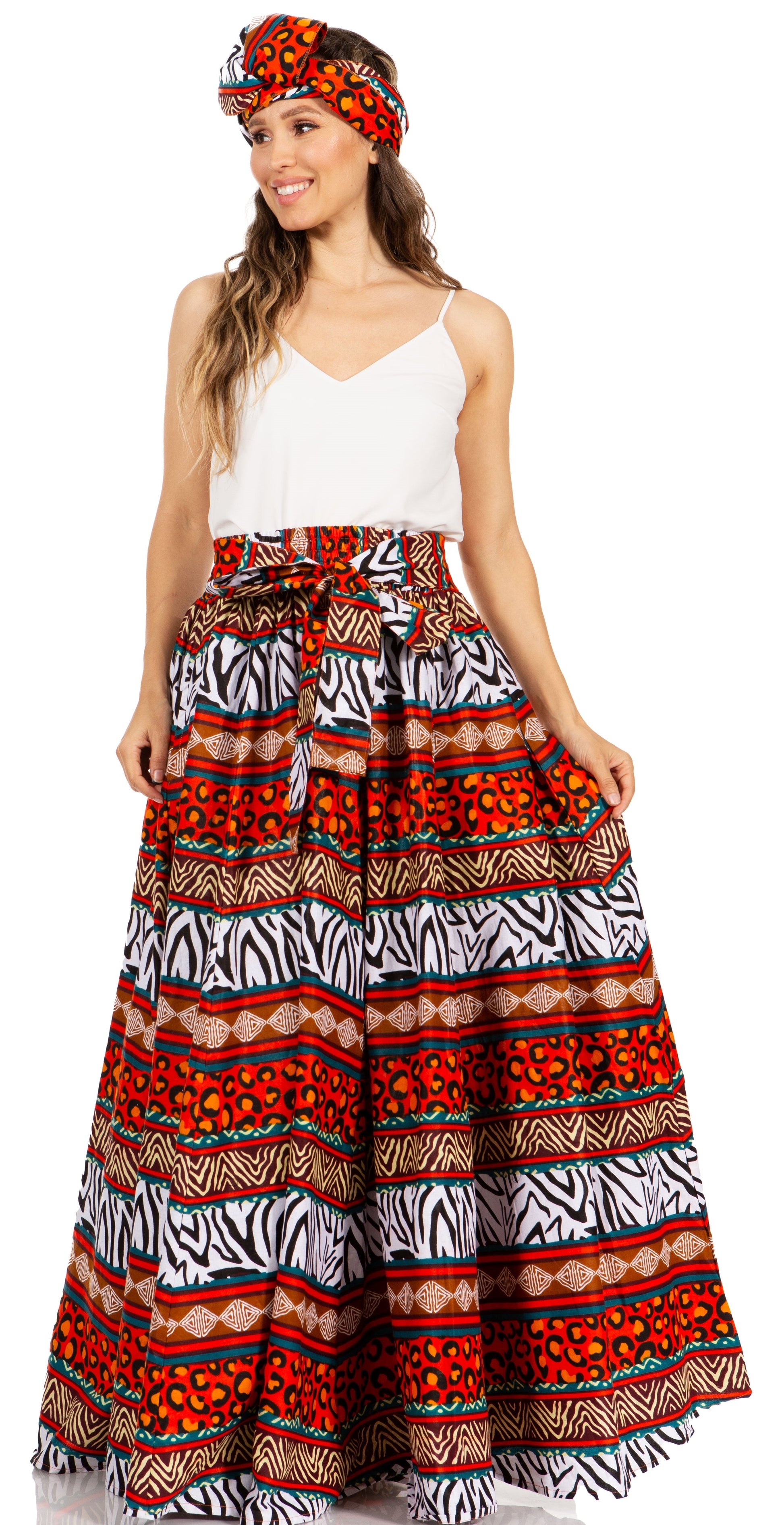 Sakkas Asma's Second Convertible Traditional Wax Print Maxi Skirt with Adjustable Straps - Concordia Style Boutique