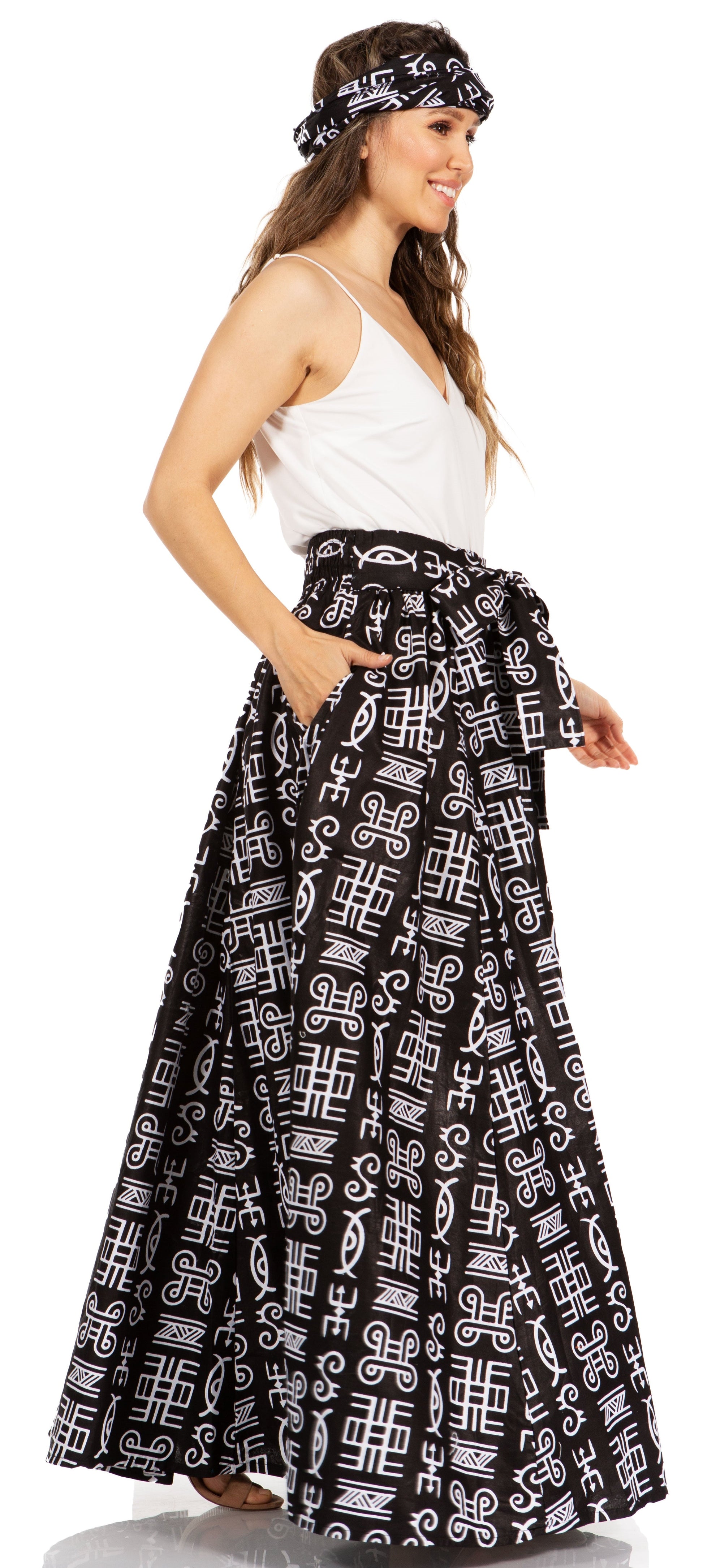 Sakkas Asma's Second Convertible Traditional Wax Print Maxi Skirt with Adjustable Straps - Concordia Style Boutique