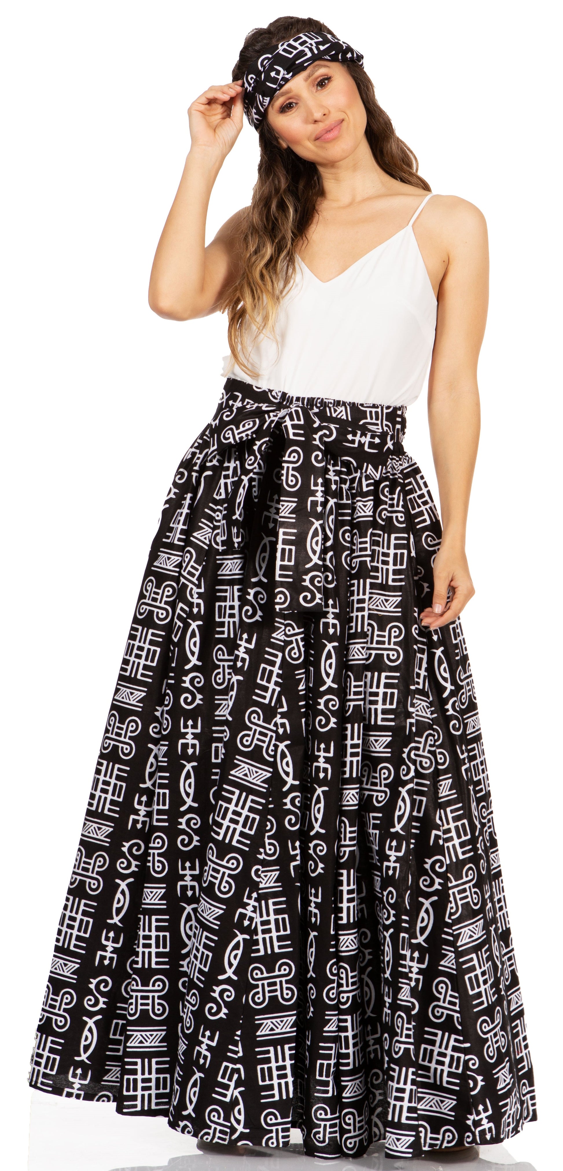 Sakkas Asma's Second Convertible Traditional Wax Print Maxi Skirt with Adjustable Straps - Concordia Style Boutique
