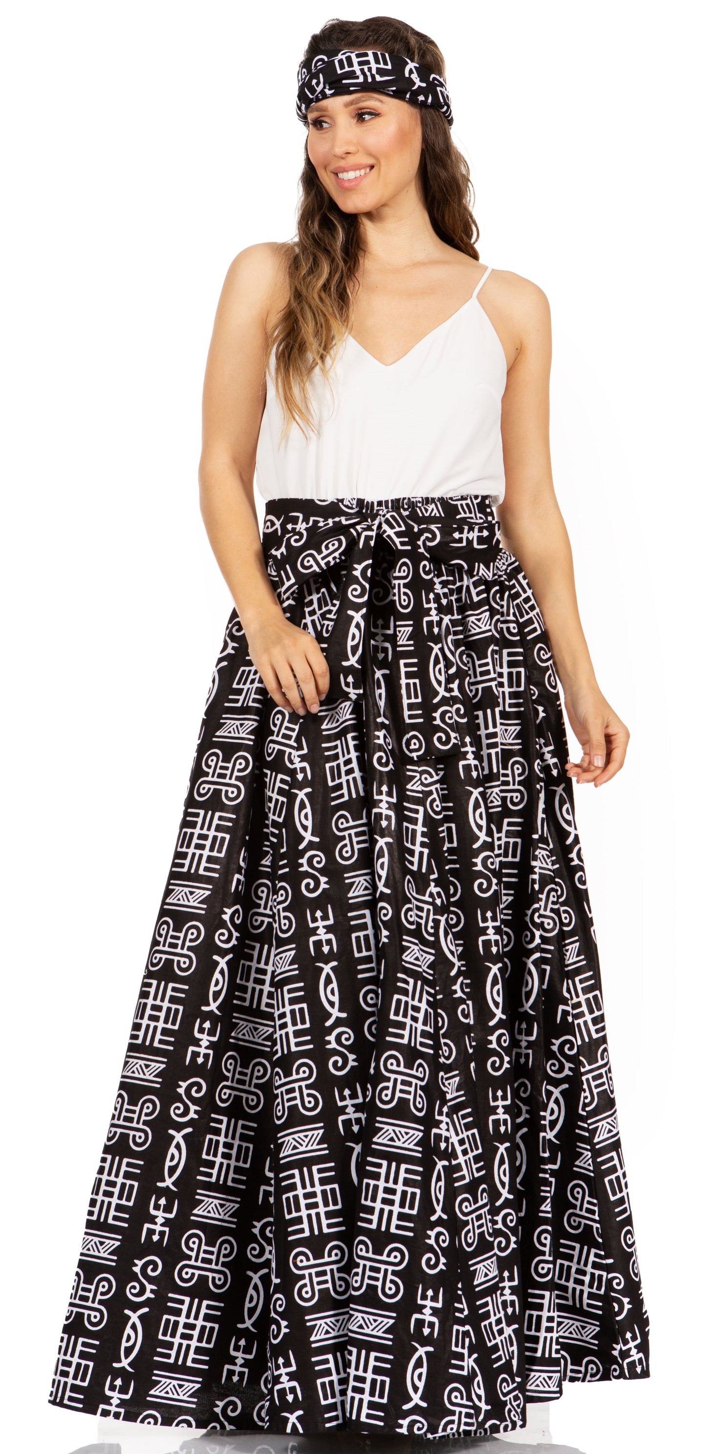 Sakkas Asma's Second Convertible Traditional Wax Print Maxi Skirt with Adjustable Straps - Concordia Style Boutique