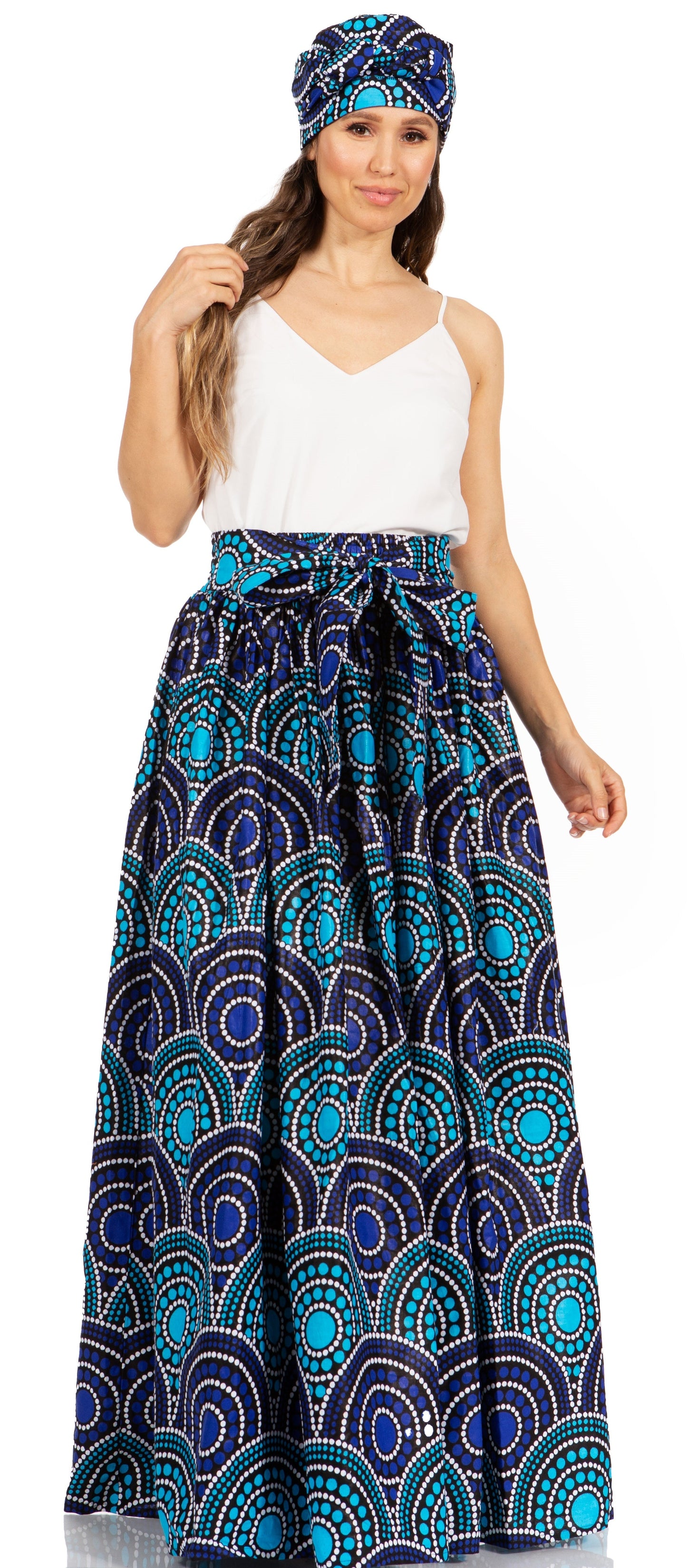 Sakkas Asma's Second Convertible Traditional Wax Print Maxi Skirt with Adjustable Straps - Concordia Style Boutique