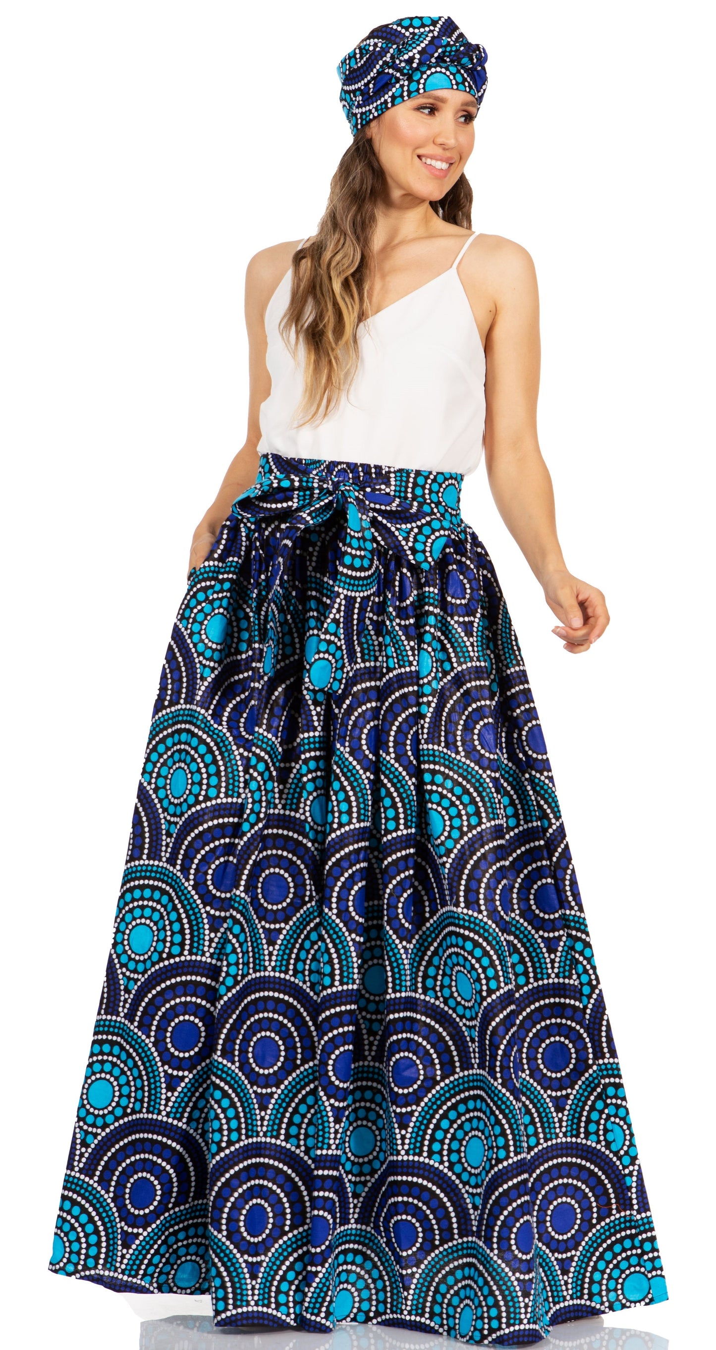 Sakkas Asma's Second Convertible Traditional Wax Print Maxi Skirt with Adjustable Straps - Concordia Style Boutique