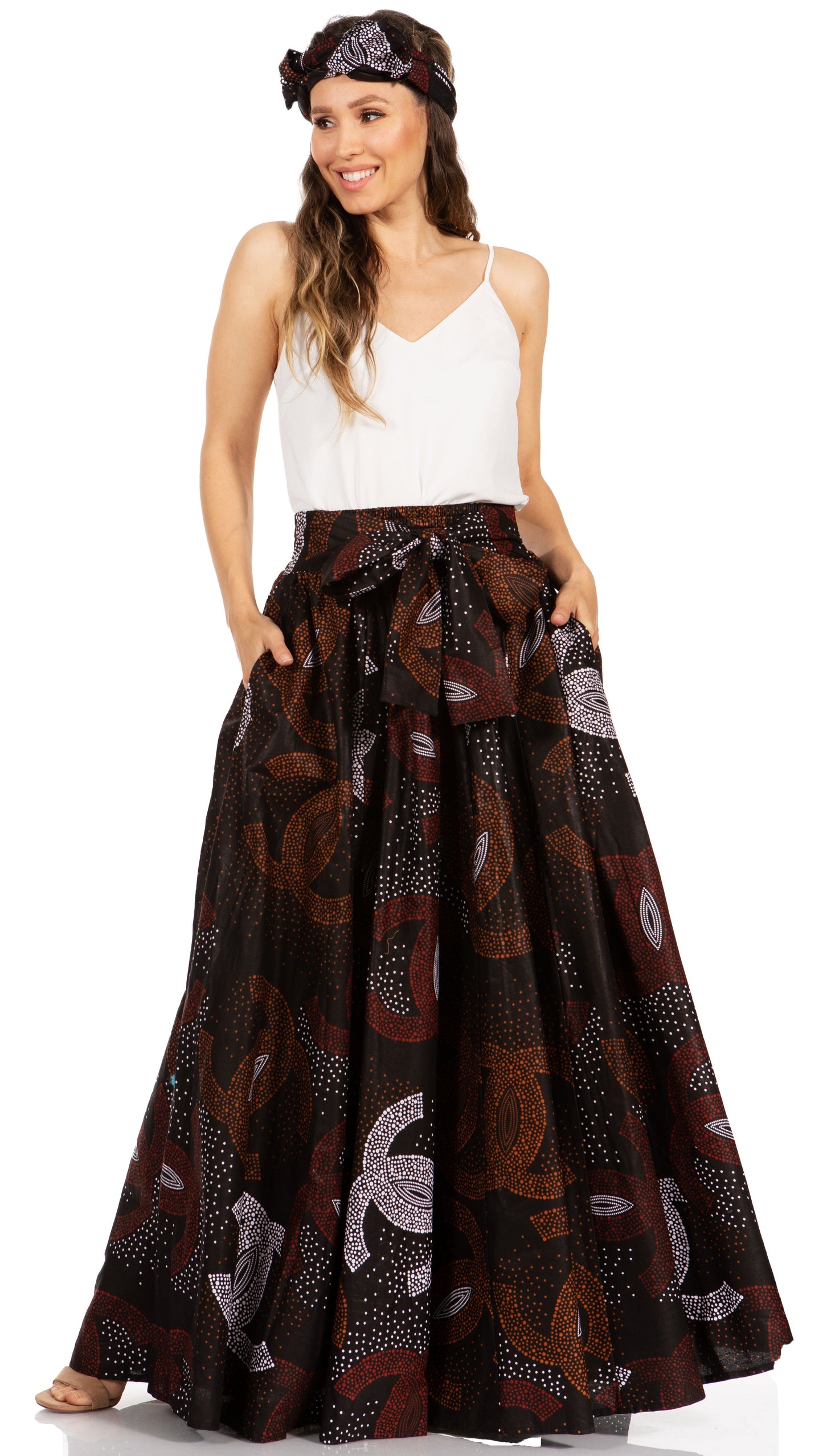 Sakkas Asma's Second Convertible Traditional Wax Print Maxi Skirt with Adjustable Straps - Concordia Style Boutique