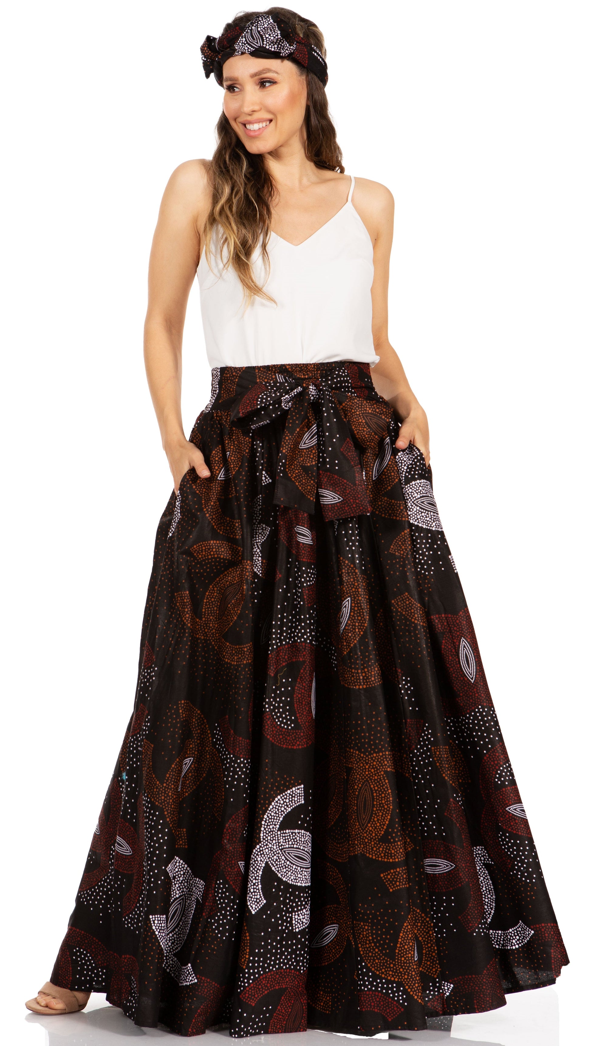 Sakkas Asma's Second Convertible Traditional Wax Print Maxi Skirt with Adjustable Straps - Concordia Style Boutique