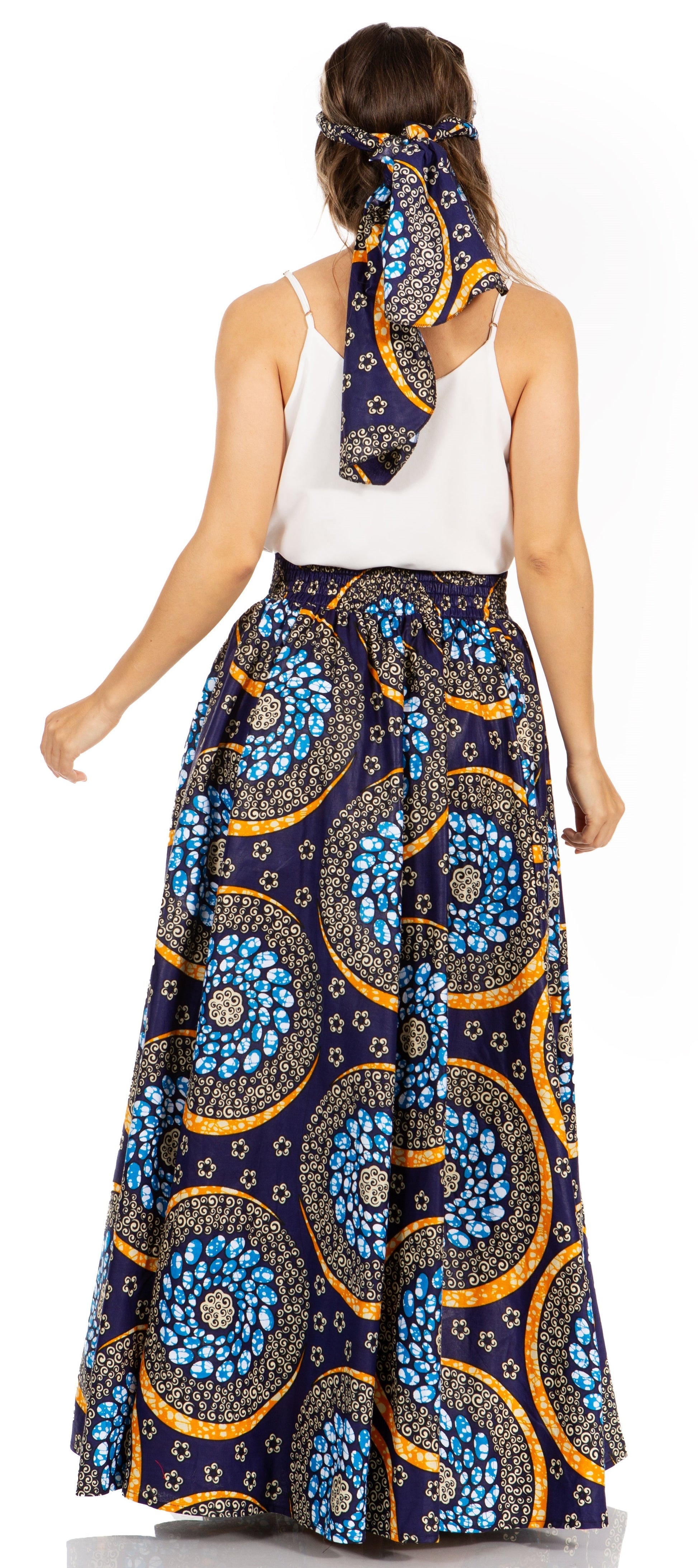 Sakkas Asma's Second Convertible Traditional Wax Print Maxi Skirt with Adjustable Straps - Concordia Style Boutique