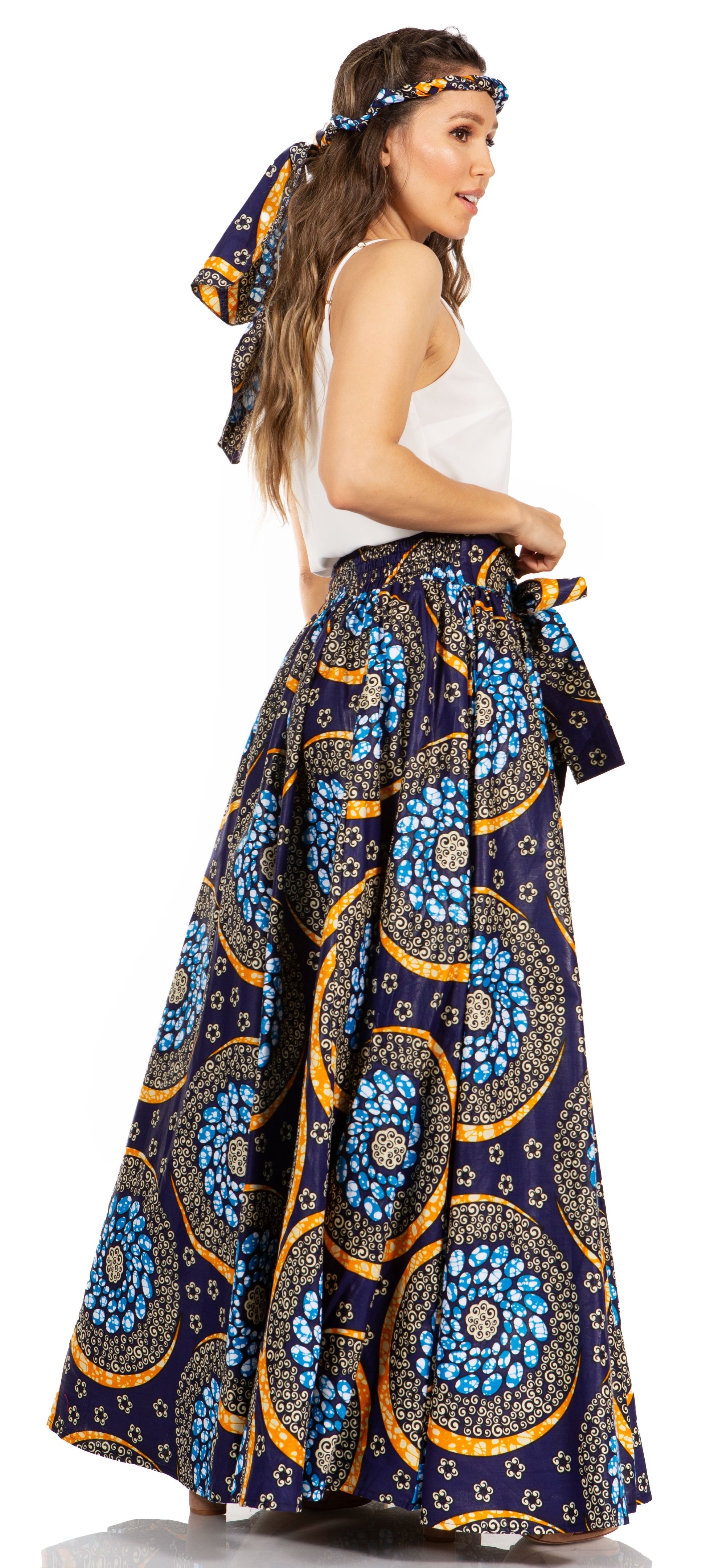 Sakkas Asma's Second Convertible Traditional Wax Print Maxi Skirt with Adjustable Straps - Concordia Style Boutique