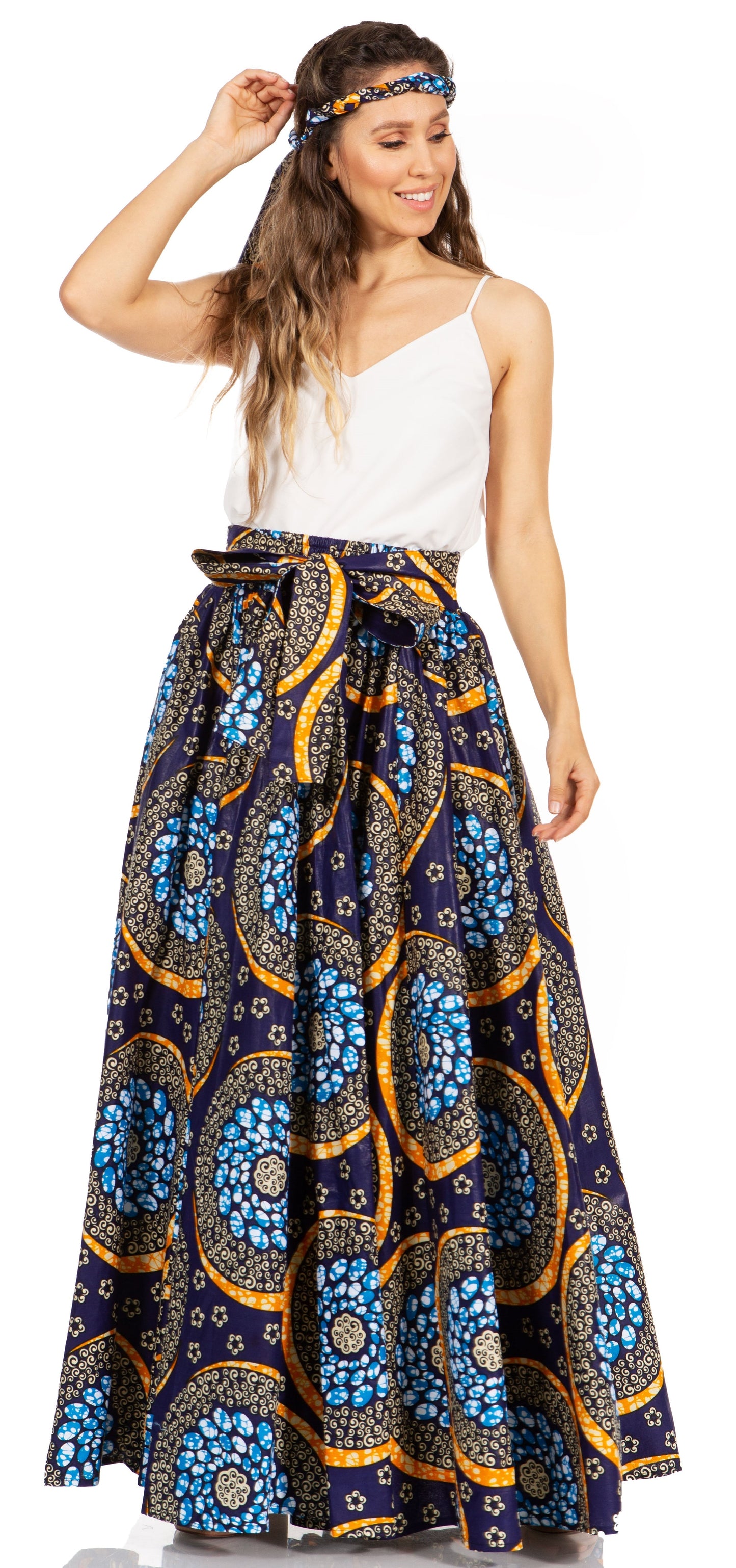 Sakkas Asma's Second Convertible Traditional Wax Print Maxi Skirt with Adjustable Straps - Concordia Style Boutique