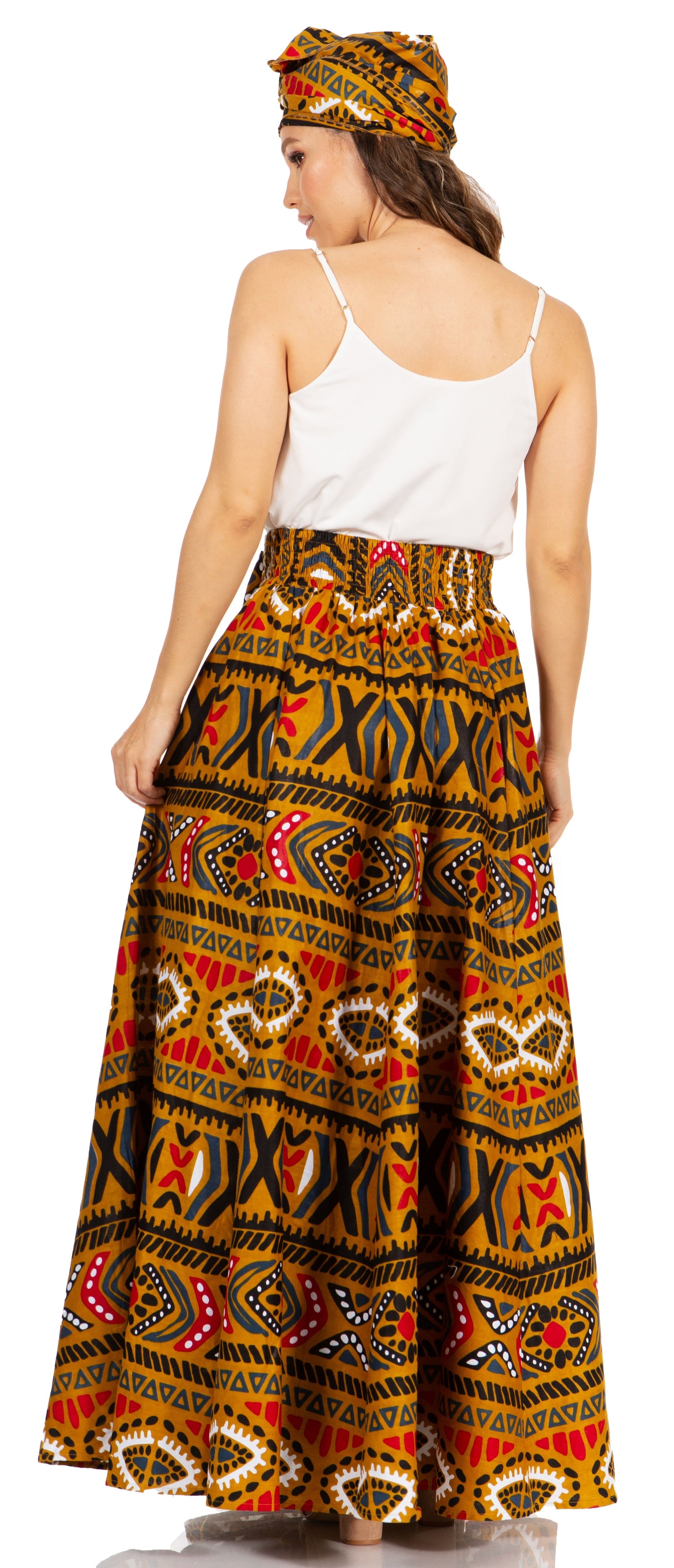 Sakkas Asma's Second Convertible Traditional Wax Print Maxi Skirt with Adjustable Straps - Concordia Style Boutique
