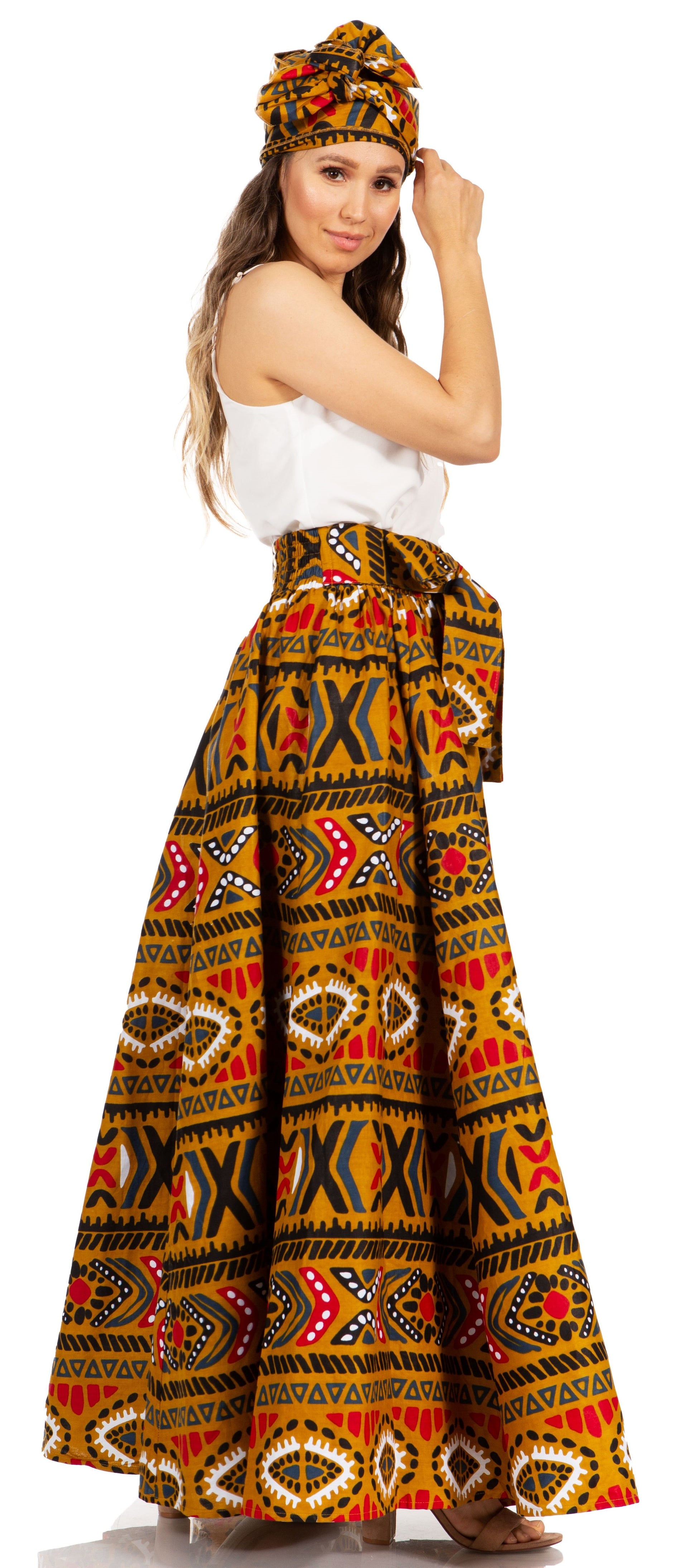 Sakkas Asma's Second Convertible Traditional Wax Print Maxi Skirt with Adjustable Straps - Concordia Style Boutique