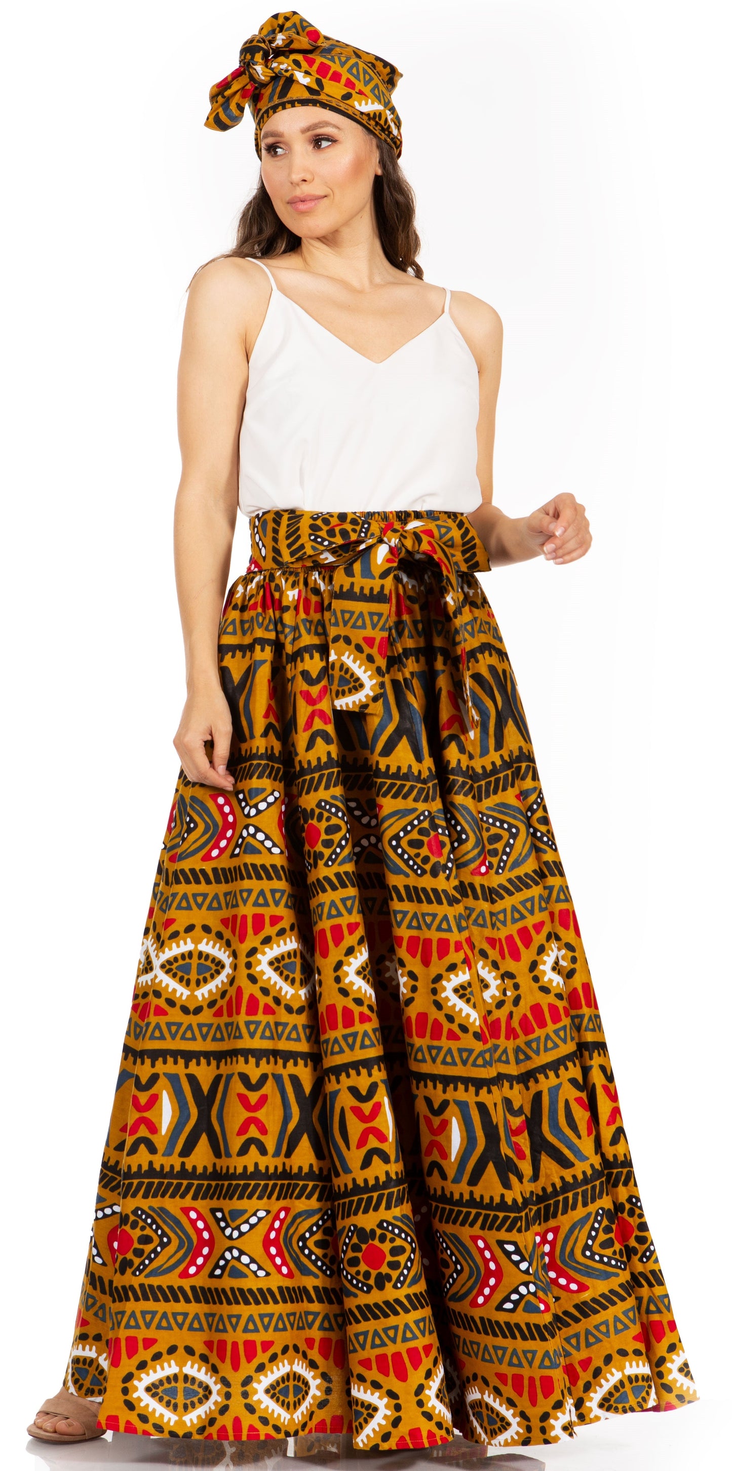 Sakkas Asma's Second Convertible Traditional Wax Print Maxi Skirt with Adjustable Straps - Concordia Style Boutique