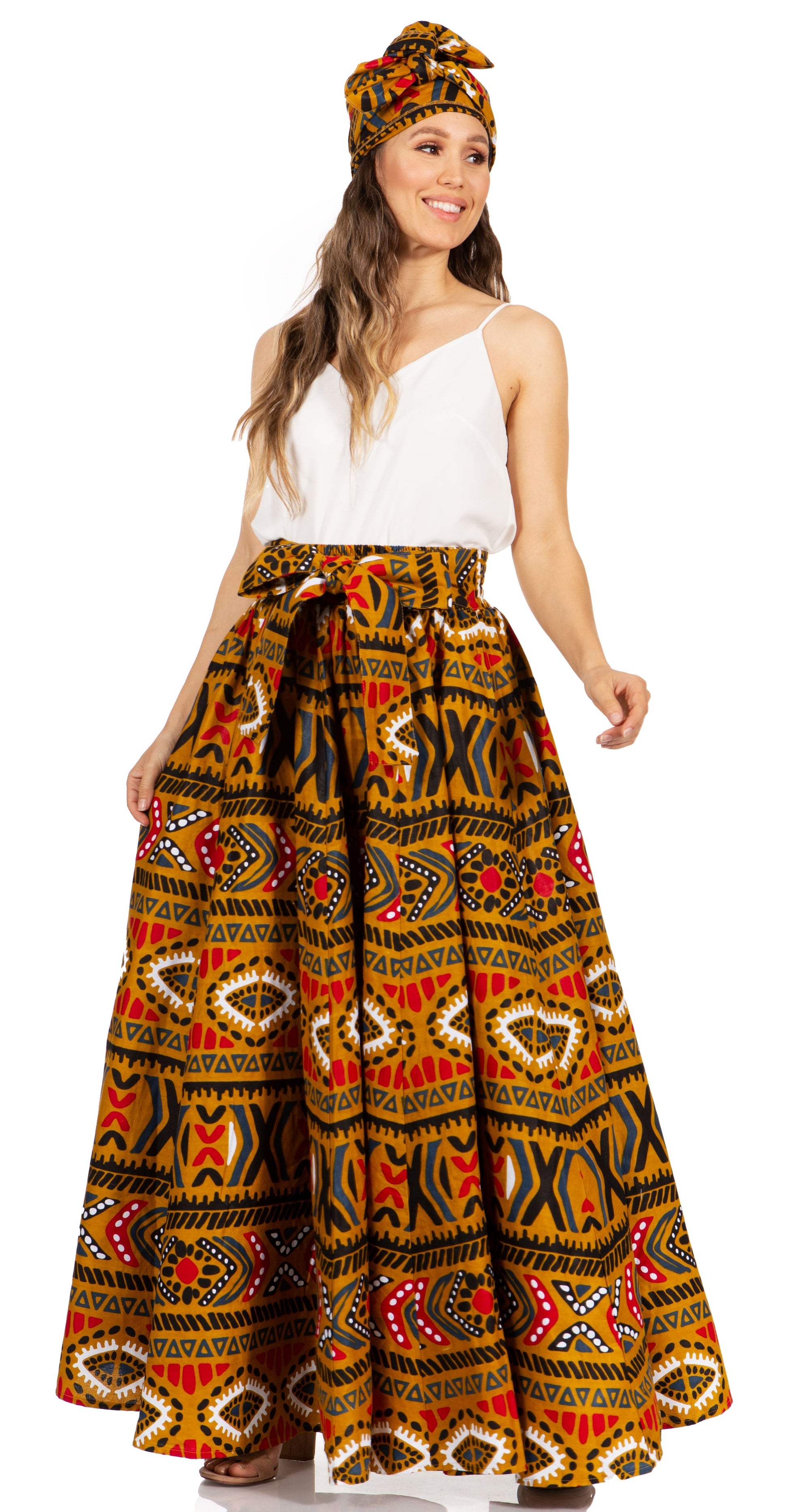 Sakkas Asma's Second Convertible Traditional Wax Print Maxi Skirt with Adjustable Straps - Concordia Style Boutique