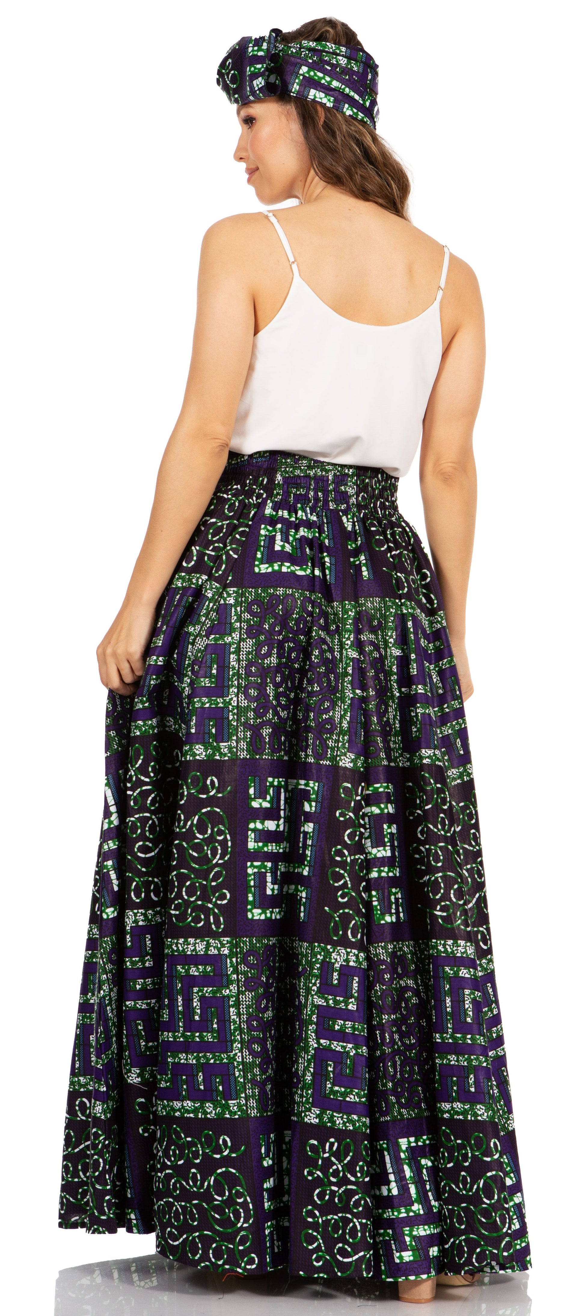 Sakkas Asma's Second Convertible Traditional Wax Print Maxi Skirt with Adjustable Straps - Concordia Style Boutique