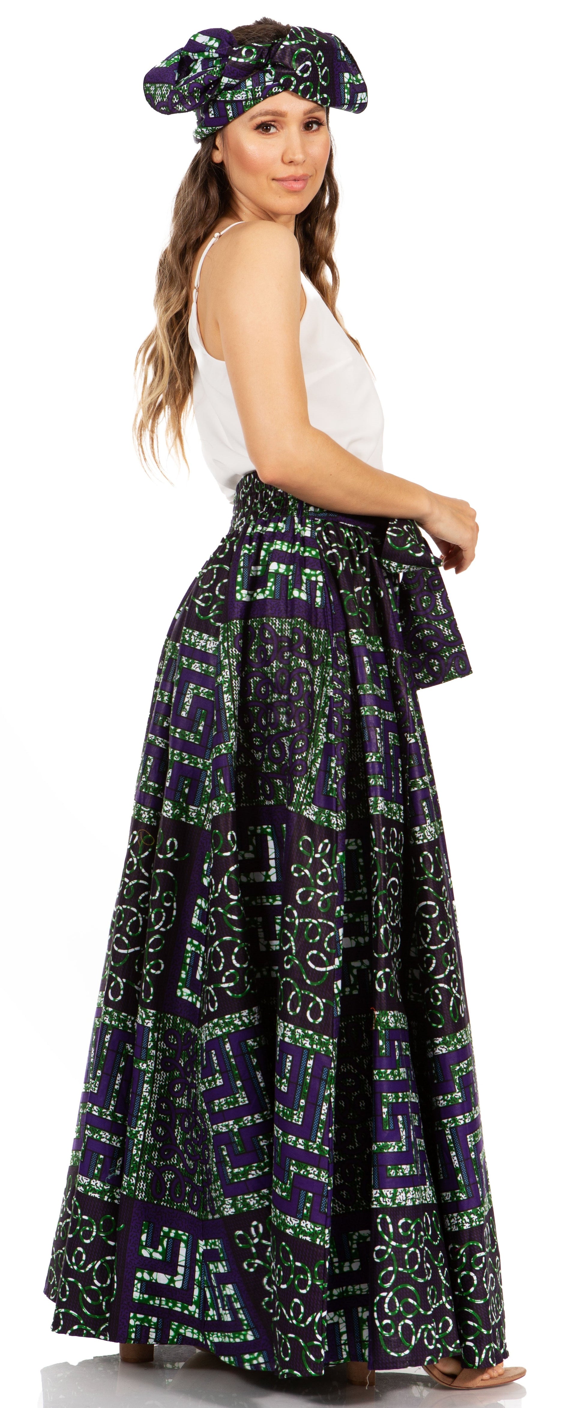 Sakkas Asma's Second Convertible Traditional Wax Print Maxi Skirt with Adjustable Straps - Concordia Style Boutique