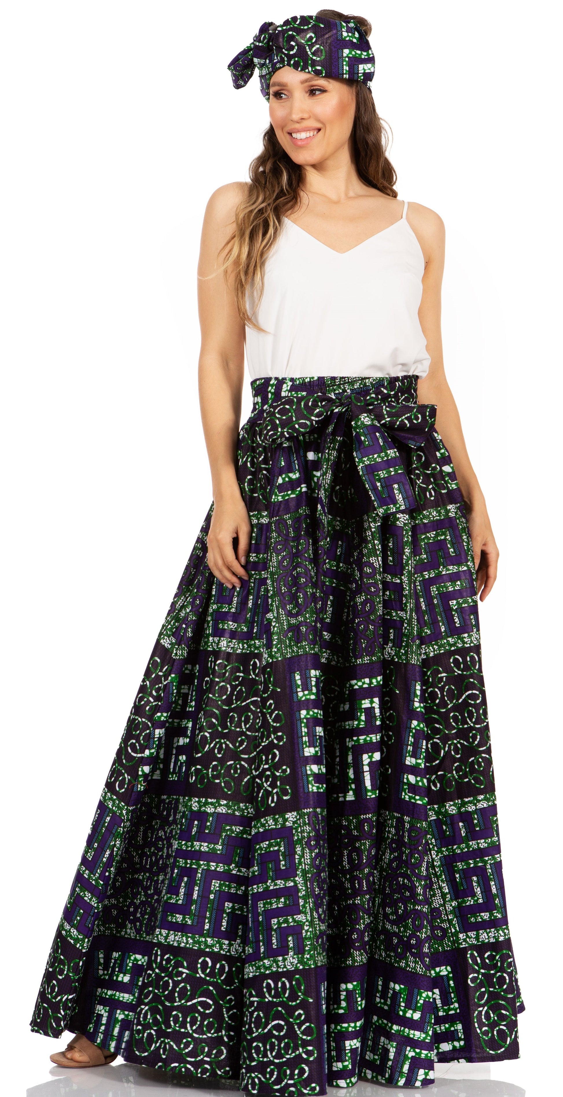 Sakkas Asma's Second Convertible Traditional Wax Print Maxi Skirt with Adjustable Straps - Concordia Style Boutique