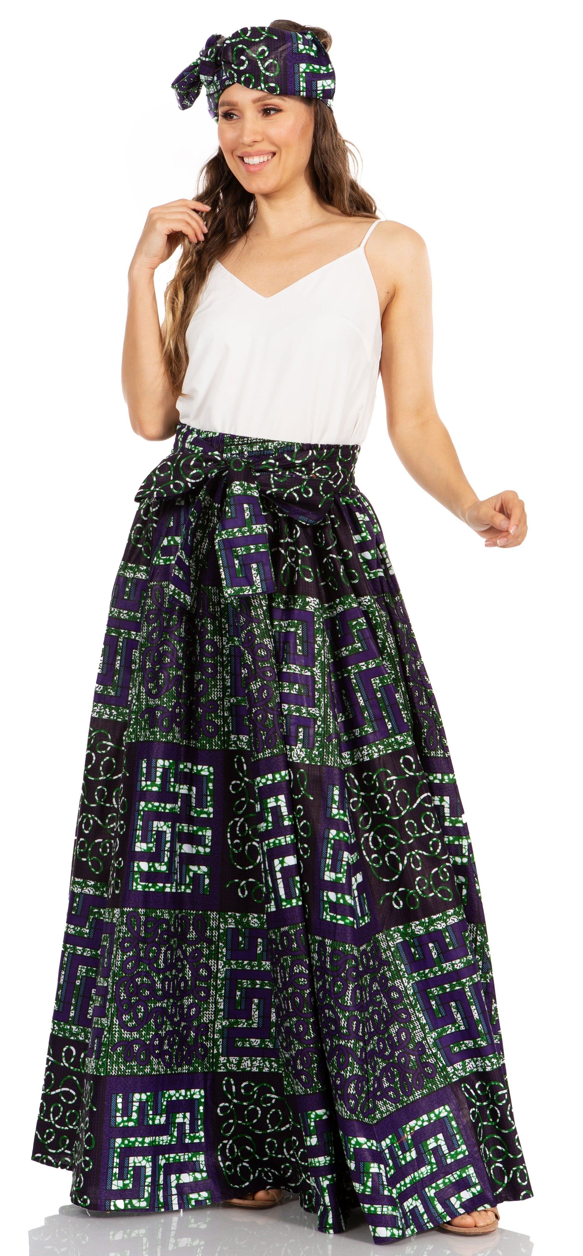Sakkas Asma's Second Convertible Traditional Wax Print Maxi Skirt with Adjustable Straps - Concordia Style Boutique