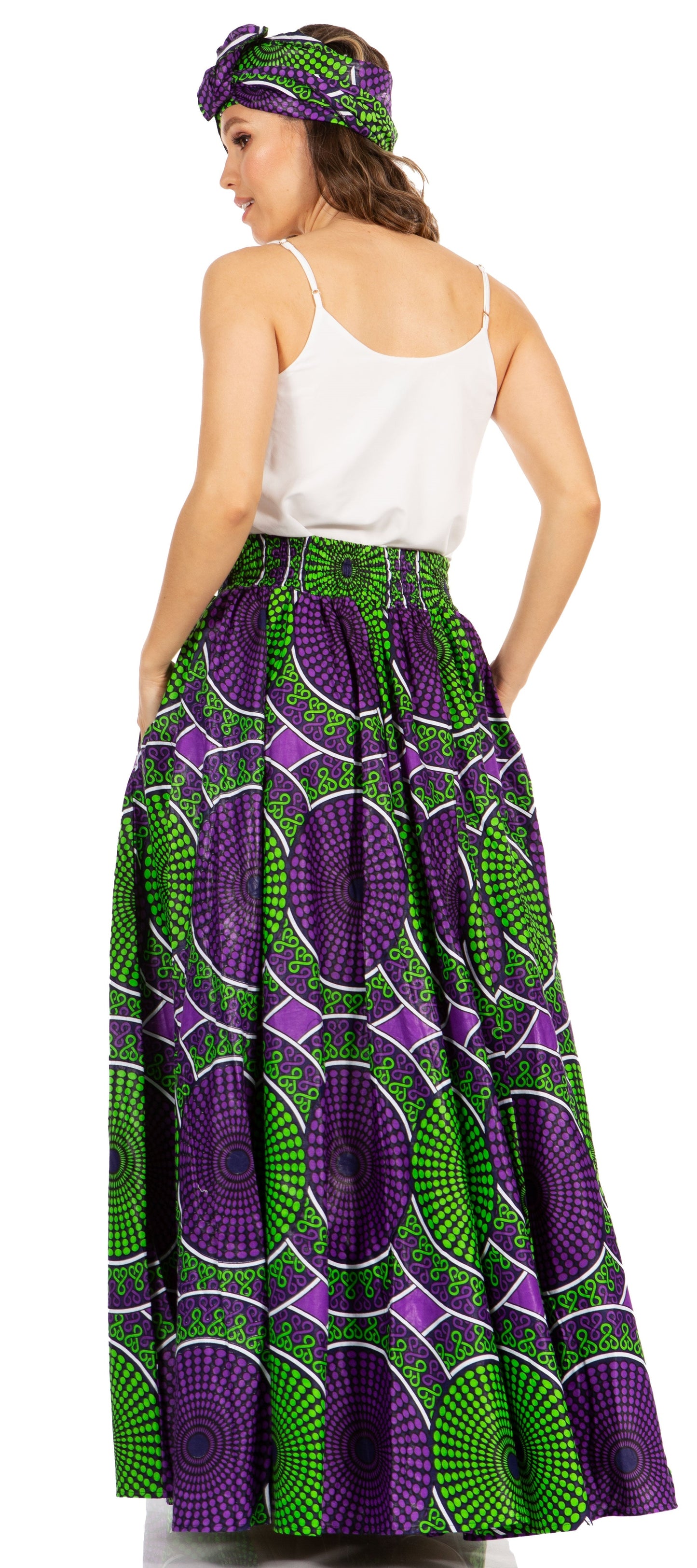 Sakkas Asma's Second Convertible Traditional Wax Print Maxi Skirt with Adjustable Straps - Concordia Style Boutique