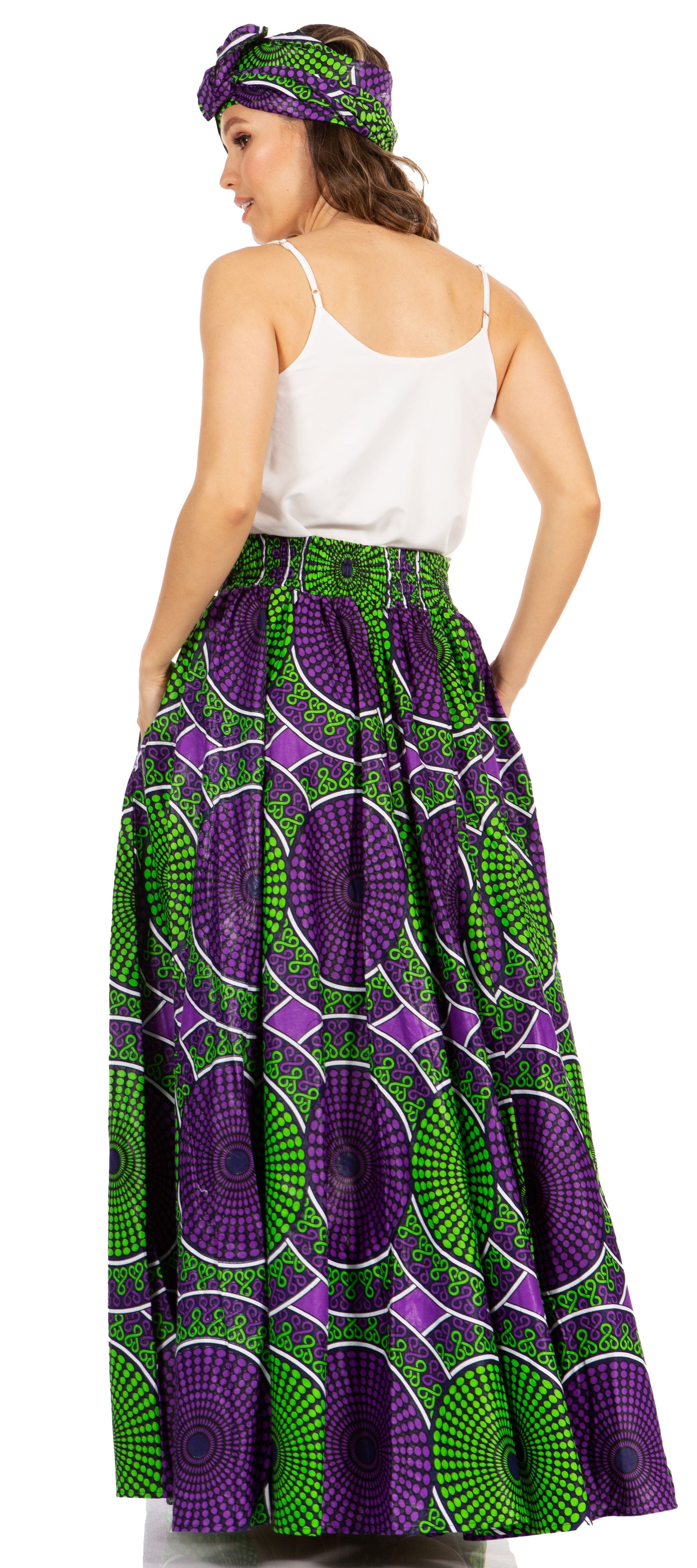 Sakkas Asma's Second Convertible Traditional Wax Print Maxi Skirt with Adjustable Straps - Concordia Style Boutique