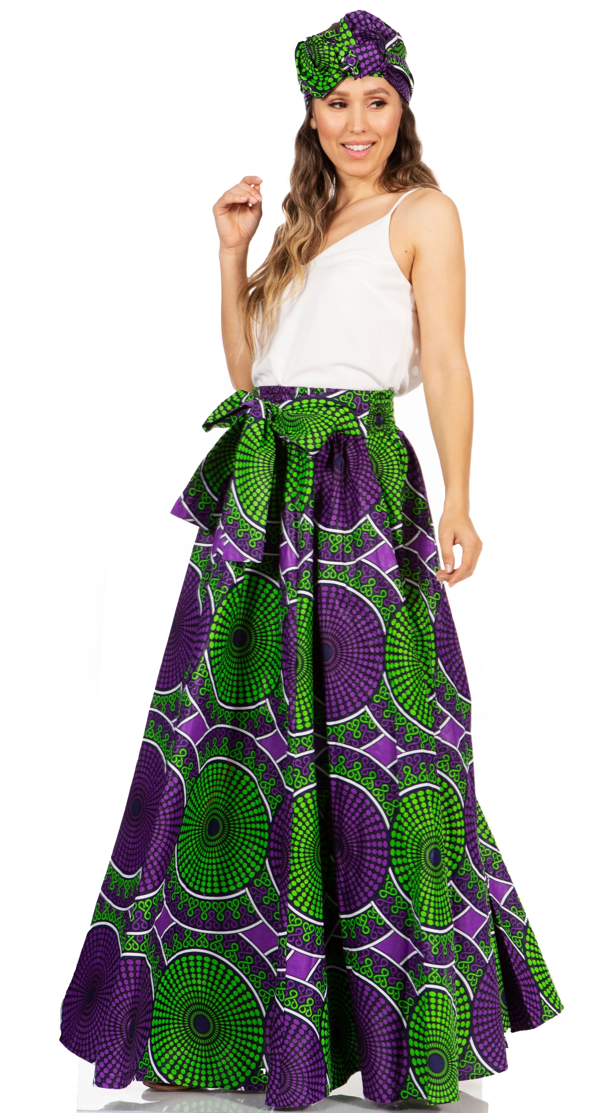 Sakkas Asma's Second Convertible Traditional Wax Print Maxi Skirt with Adjustable Straps - Concordia Style Boutique