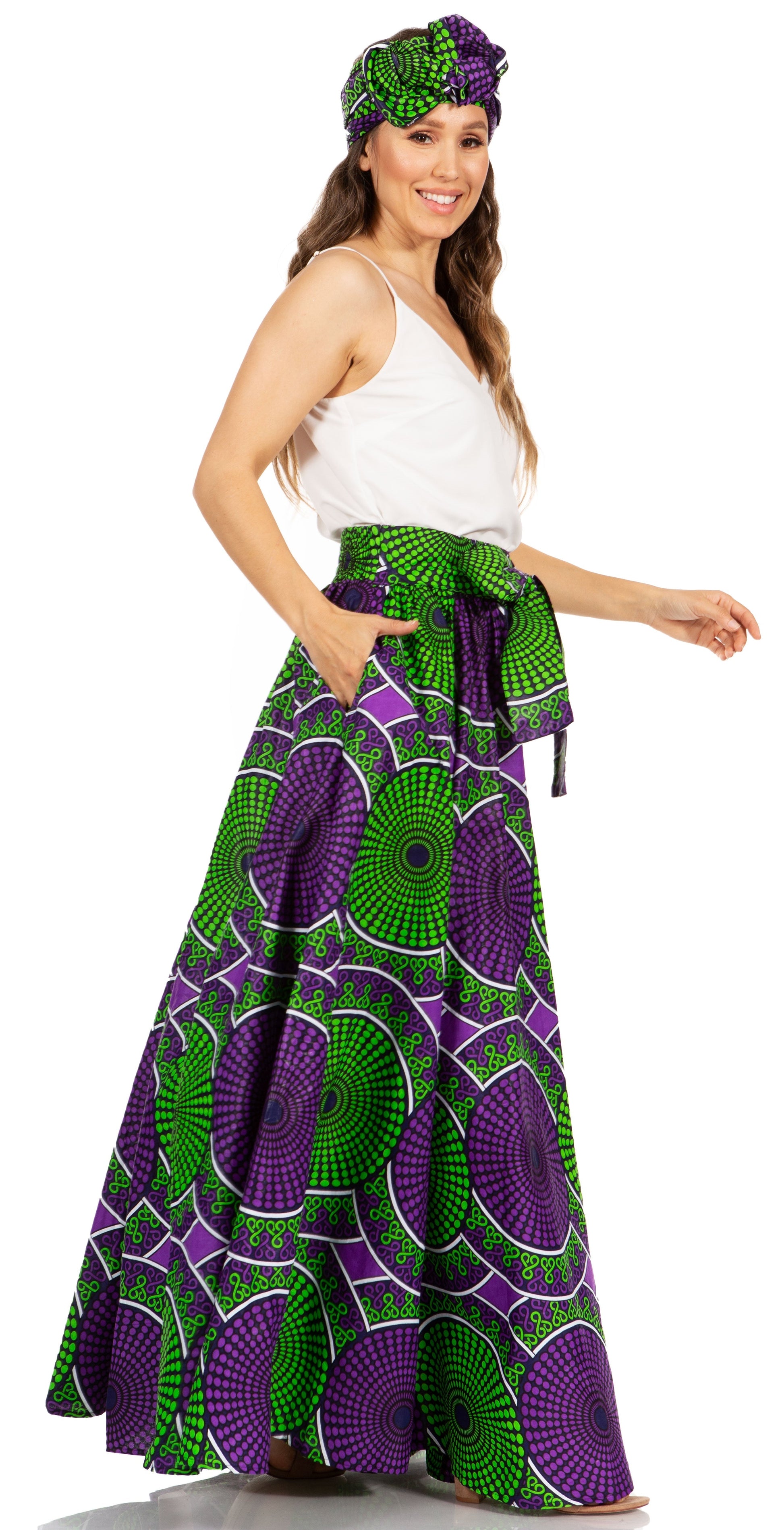 Sakkas Asma's Second Convertible Traditional Wax Print Maxi Skirt with Adjustable Straps - Concordia Style Boutique