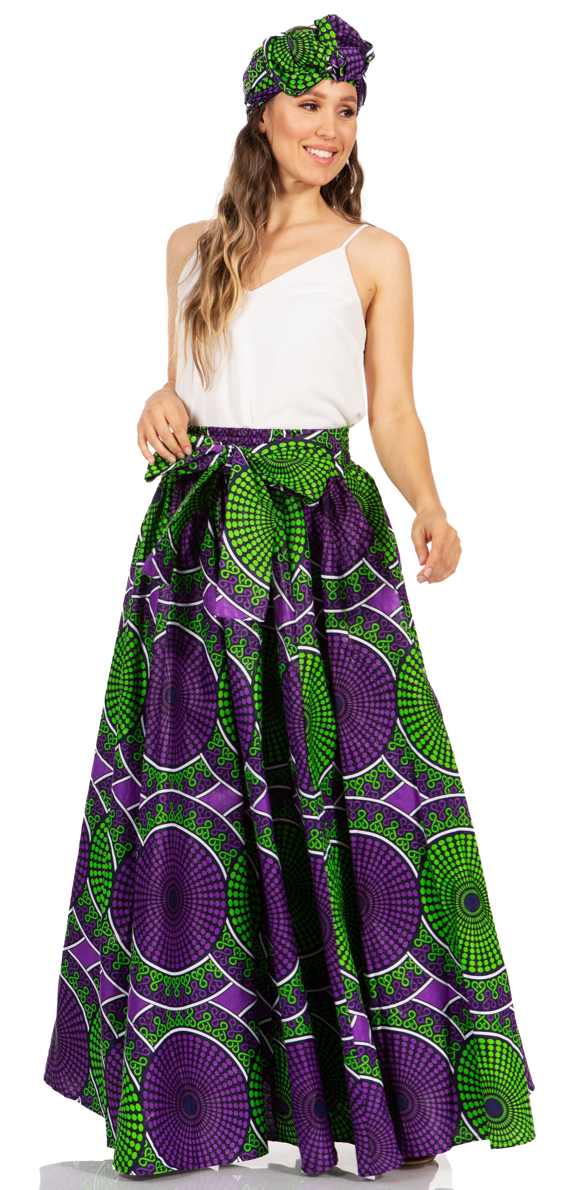 Sakkas Asma's Second Convertible Traditional Wax Print Maxi Skirt with Adjustable Straps - Concordia Style Boutique