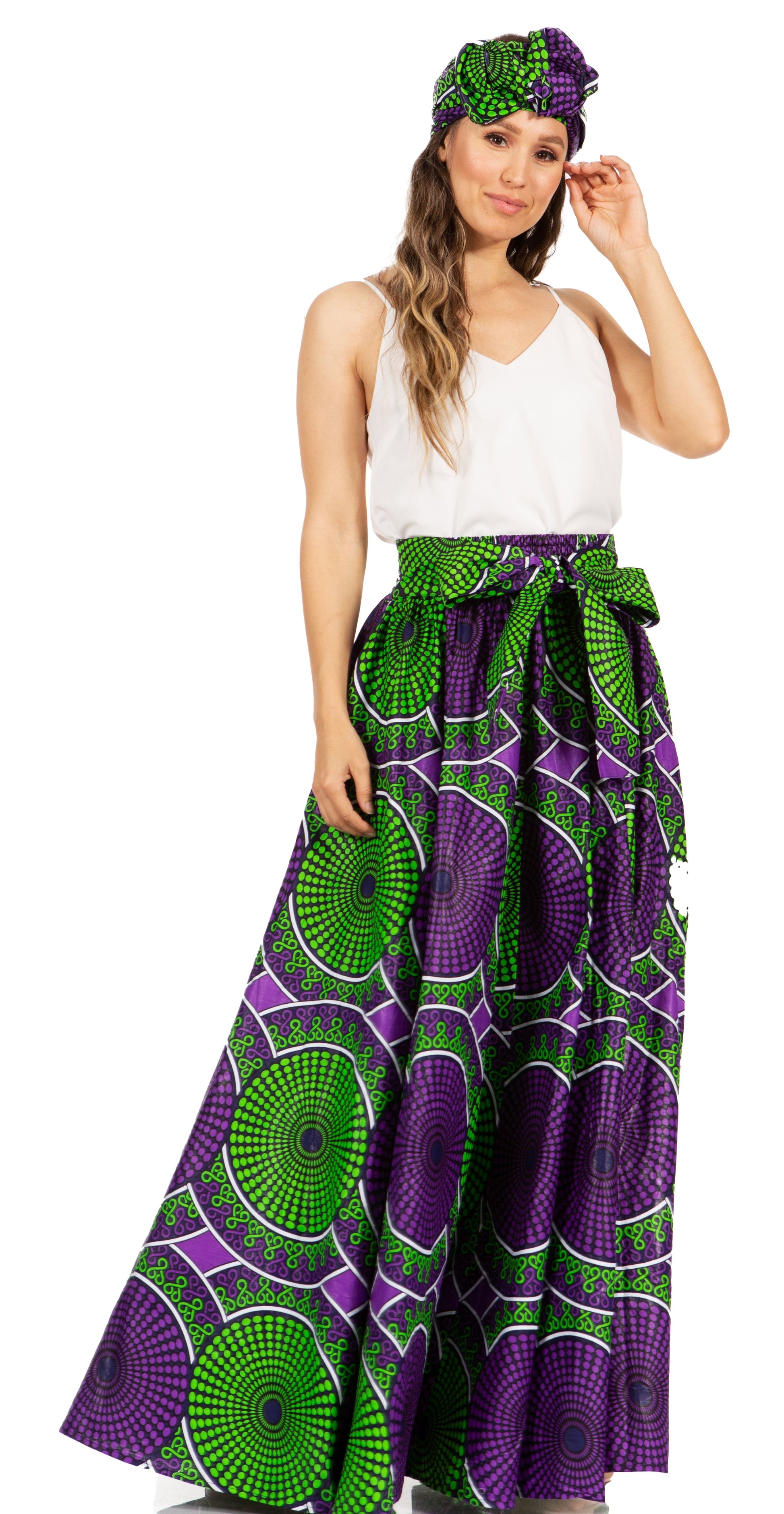 Sakkas Asma's Second Convertible Traditional Wax Print Maxi Skirt with Adjustable Straps - Concordia Style Boutique