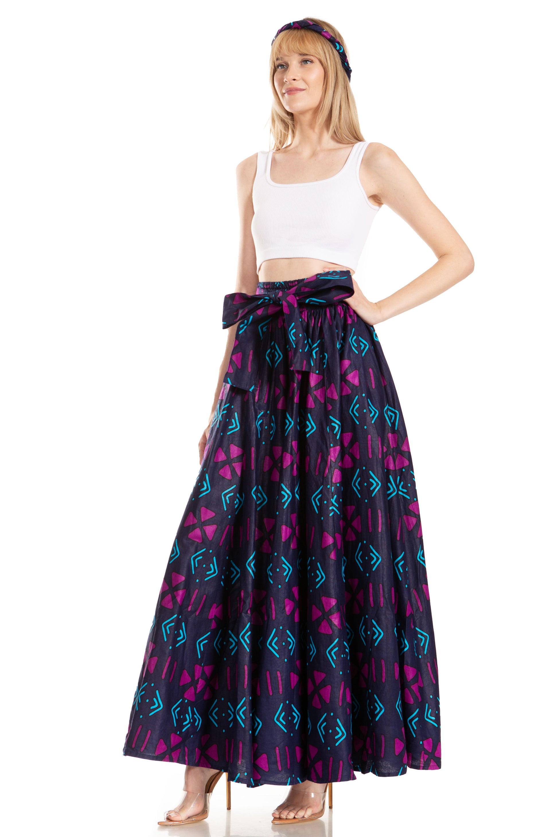 Sakkas Asma's Second Convertible Traditional Wax Print Maxi Skirt with Adjustable Straps - Concordia Style Boutique