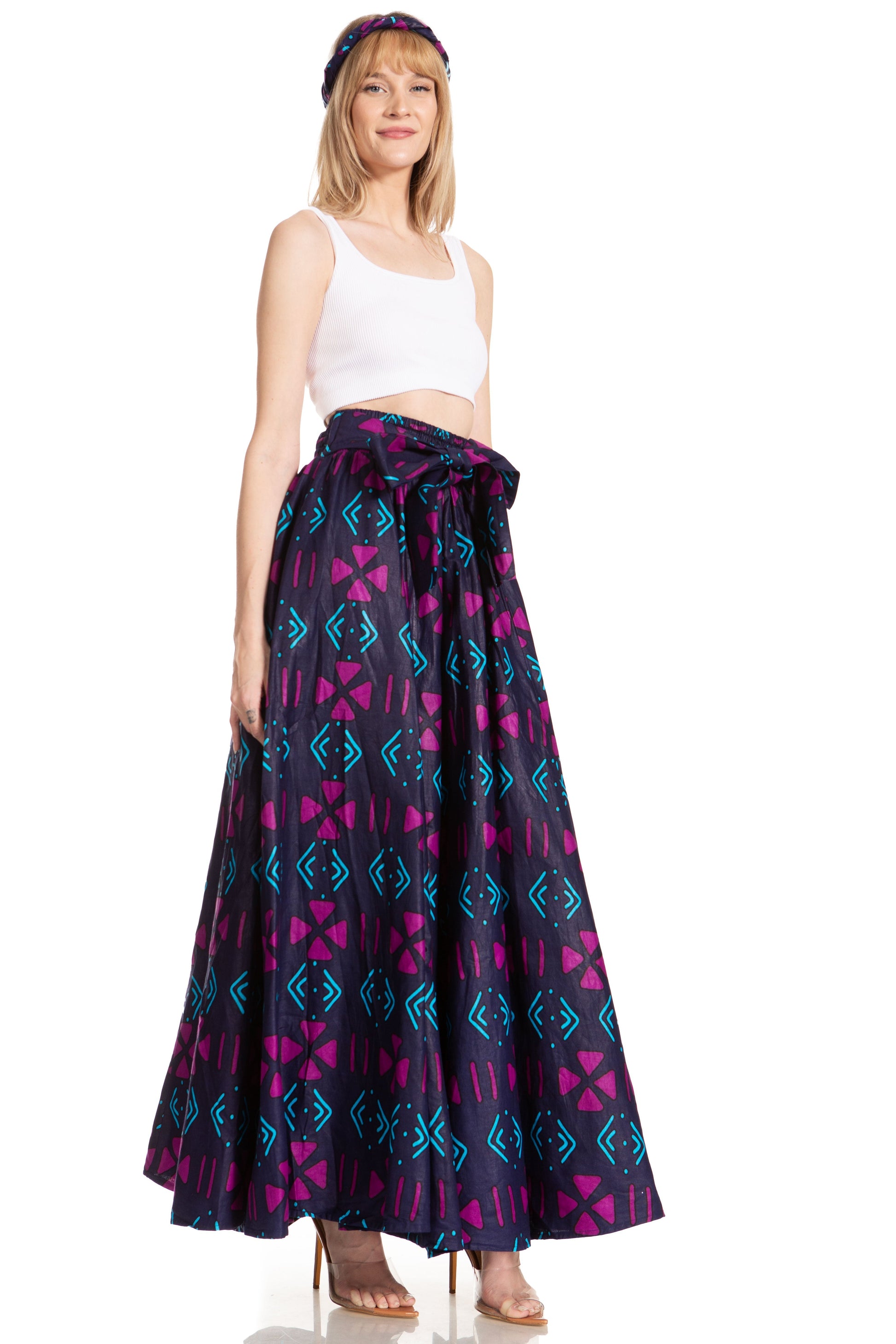 Sakkas Asma's Second Convertible Traditional Wax Print Maxi Skirt with Adjustable Straps - Concordia Style Boutique