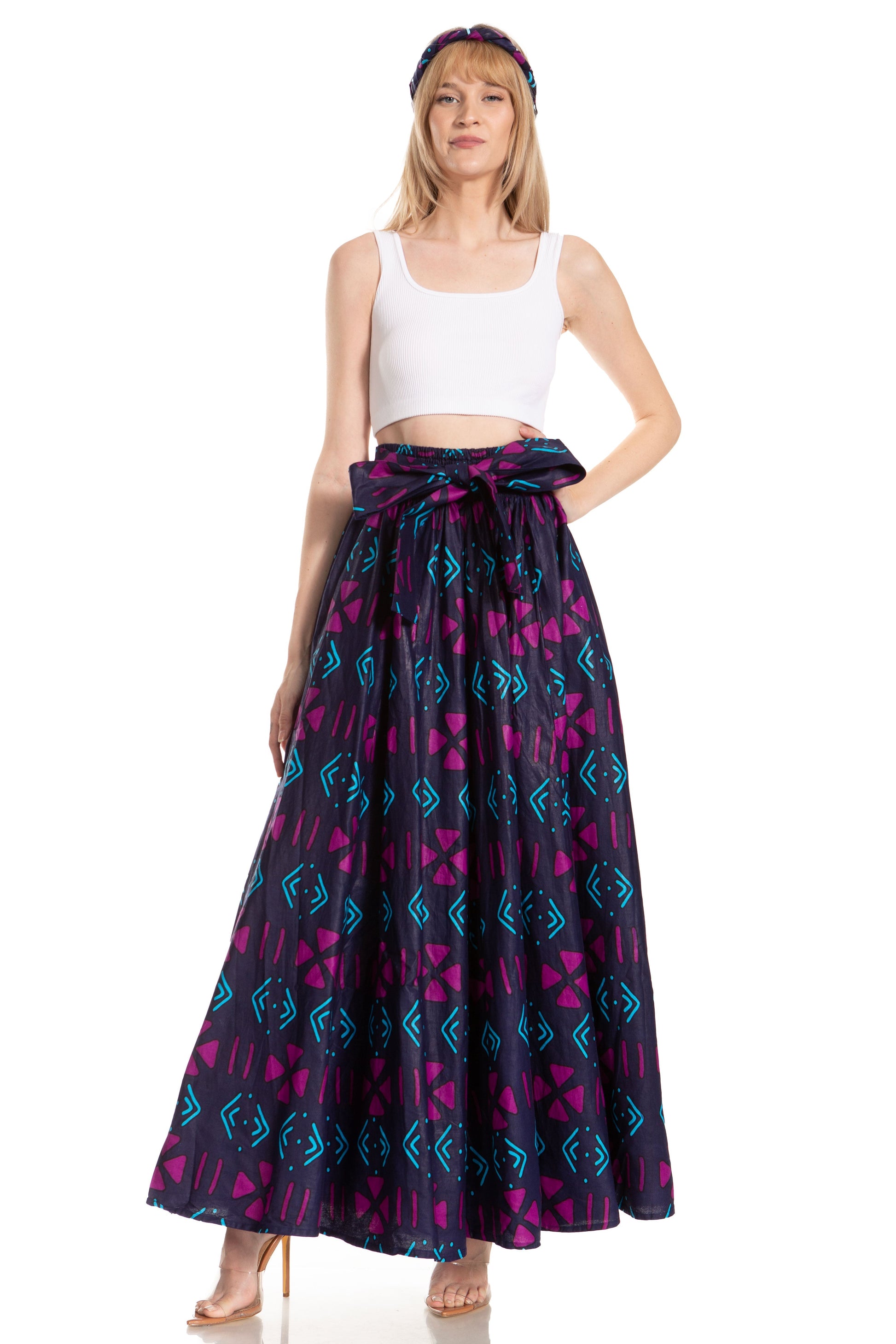 Sakkas Asma's Second Convertible Traditional Wax Print Maxi Skirt with Adjustable Straps - Concordia Style Boutique