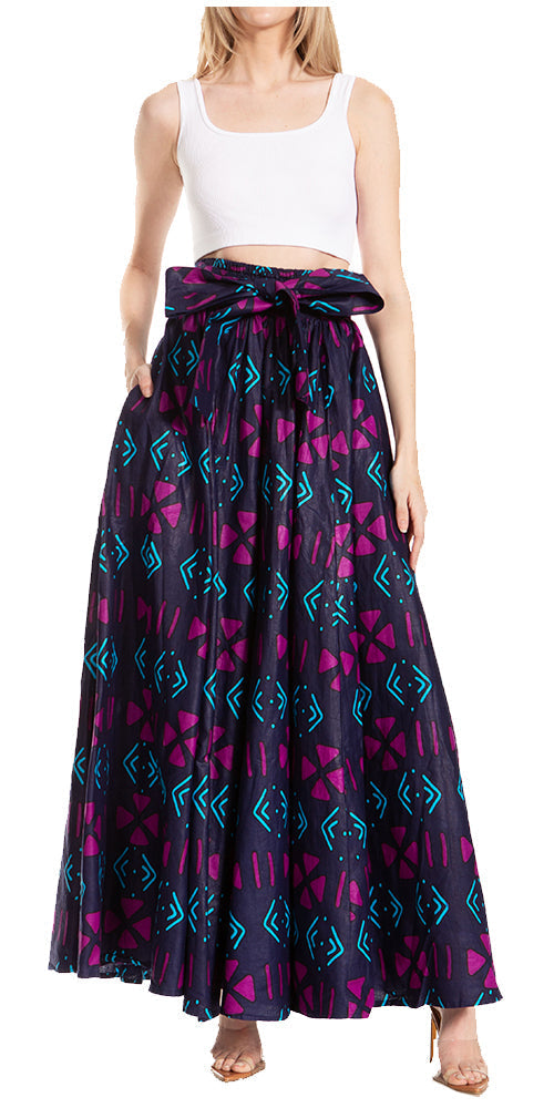 Sakkas Asma's Second Convertible Traditional Wax Print Maxi Skirt with Adjustable Straps - Concordia Style Boutique