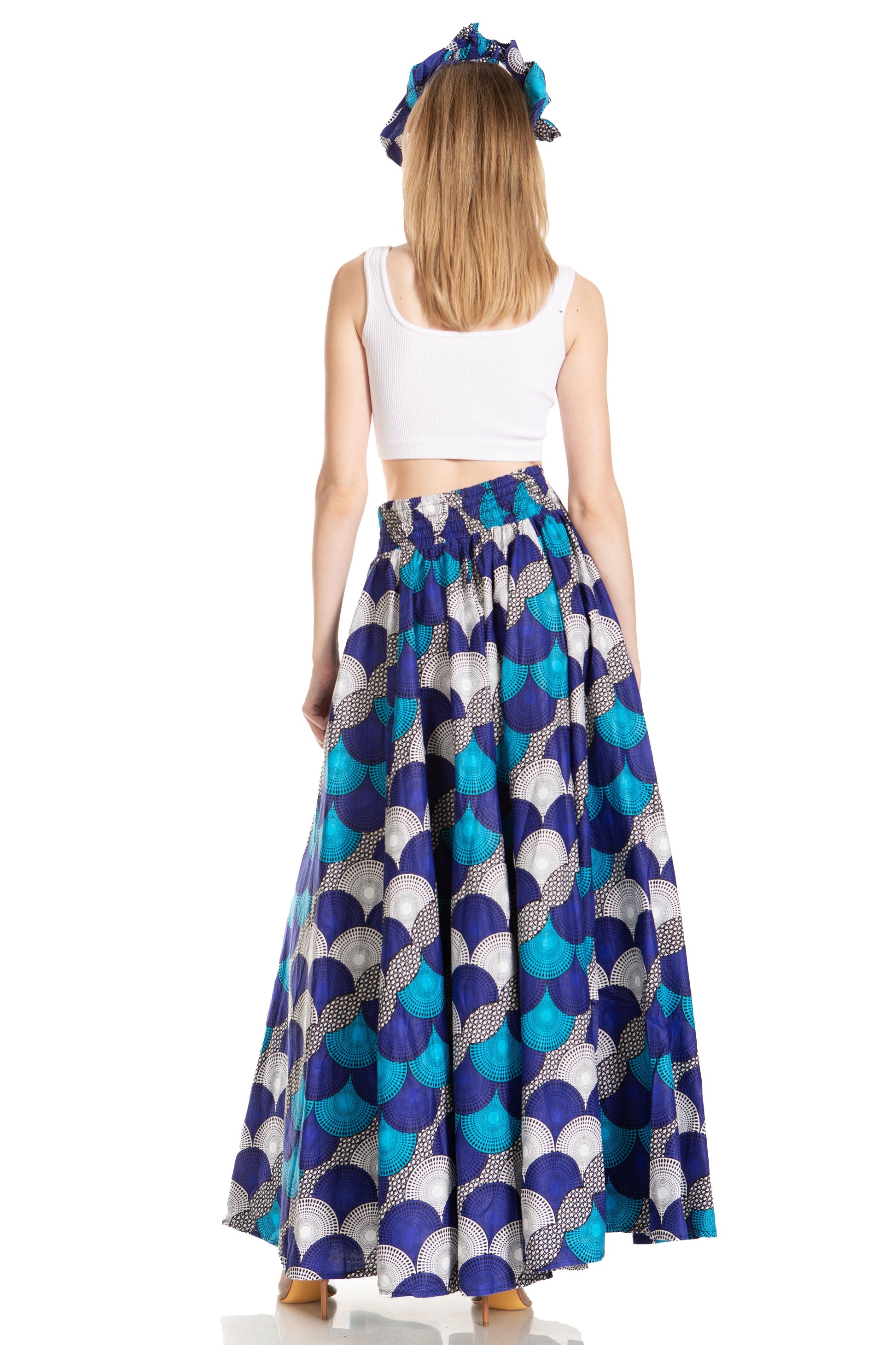Sakkas Asma's Second Convertible Traditional Wax Print Maxi Skirt with Adjustable Straps - Concordia Style Boutique