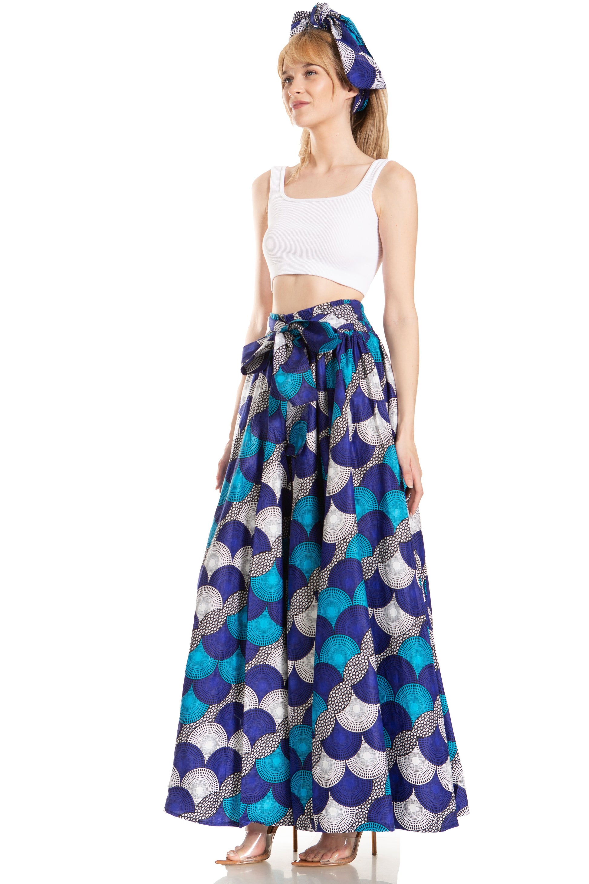 Sakkas Asma's Second Convertible Traditional Wax Print Maxi Skirt with Adjustable Straps - Concordia Style Boutique