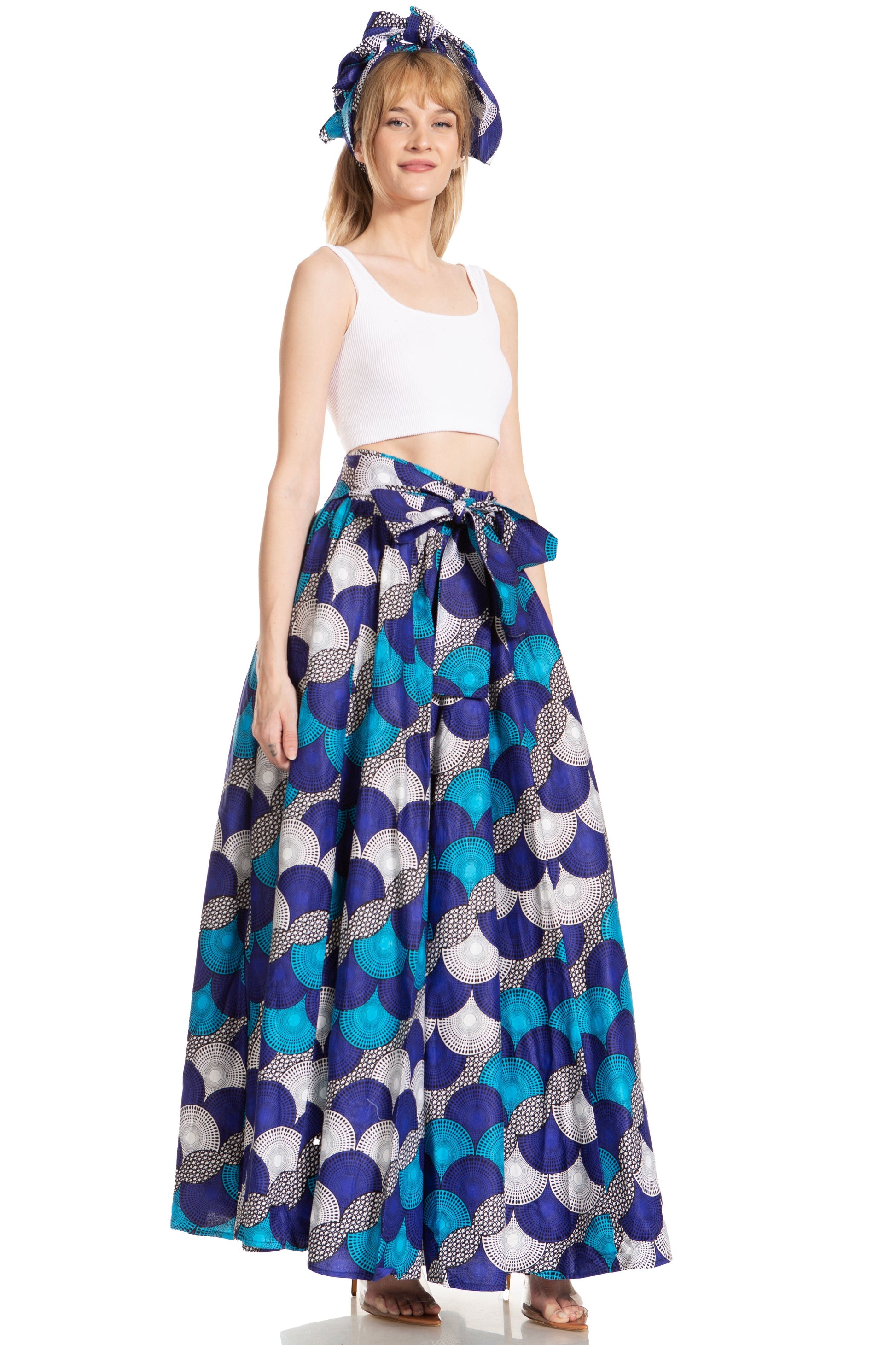 Sakkas Asma's Second Convertible Traditional Wax Print Maxi Skirt with Adjustable Straps - Concordia Style Boutique