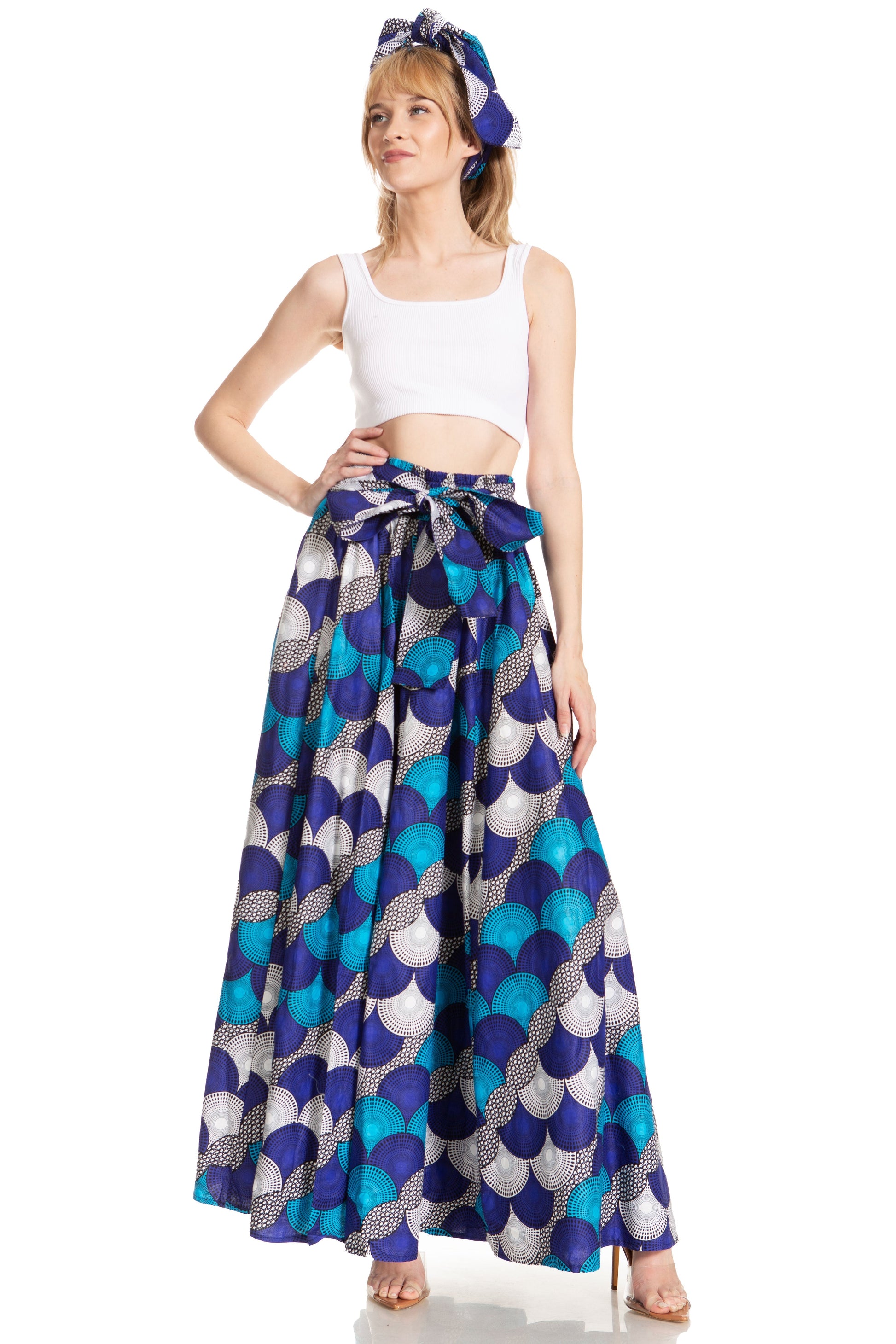 Sakkas Asma's Second Convertible Traditional Wax Print Maxi Skirt with Adjustable Straps - Concordia Style Boutique