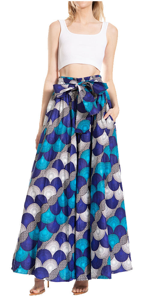 Sakkas Asma's Second Convertible Traditional Wax Print Maxi Skirt with Adjustable Straps - Concordia Style Boutique