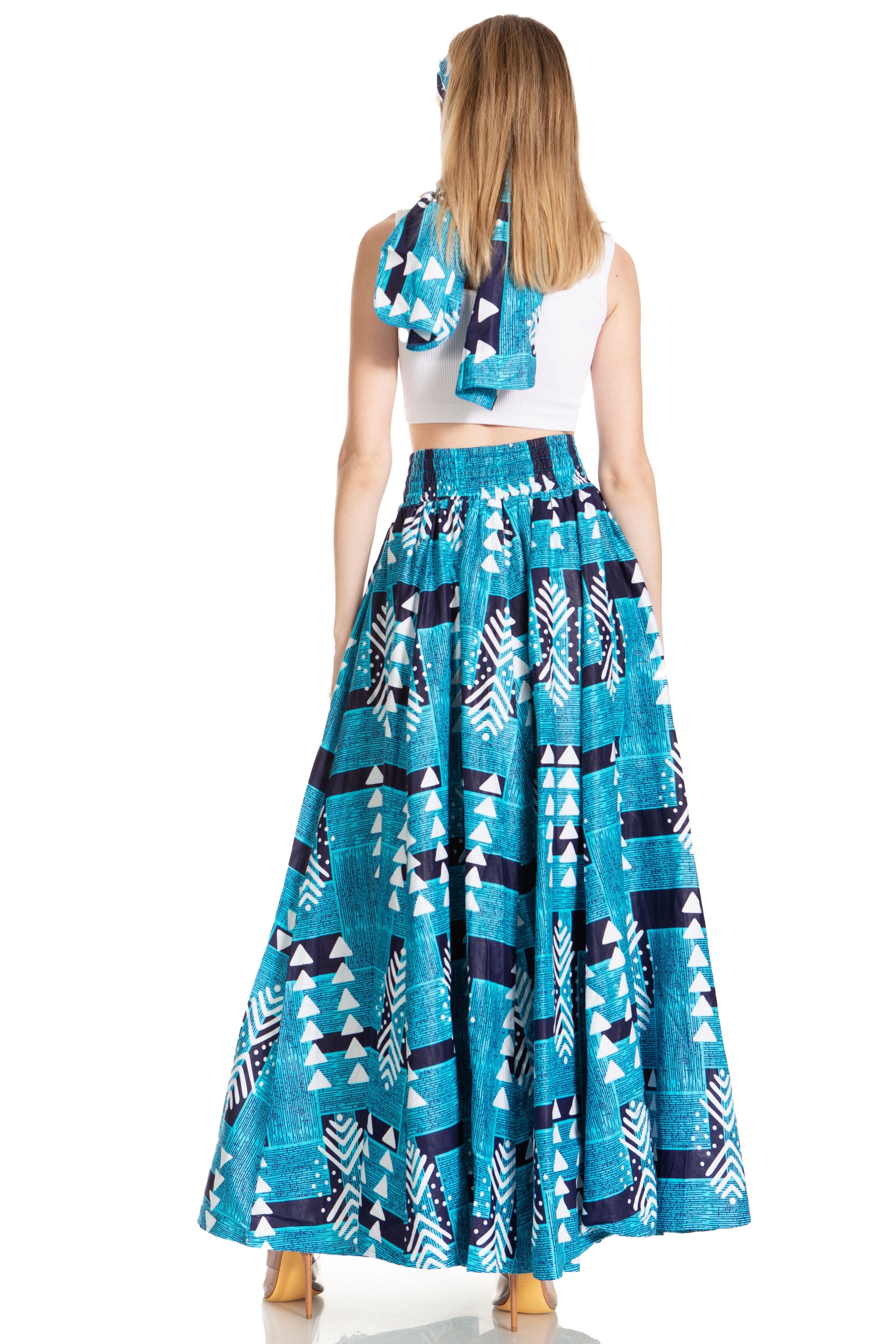 Sakkas Asma's Second Convertible Traditional Wax Print Maxi Skirt with Adjustable Straps - Concordia Style Boutique