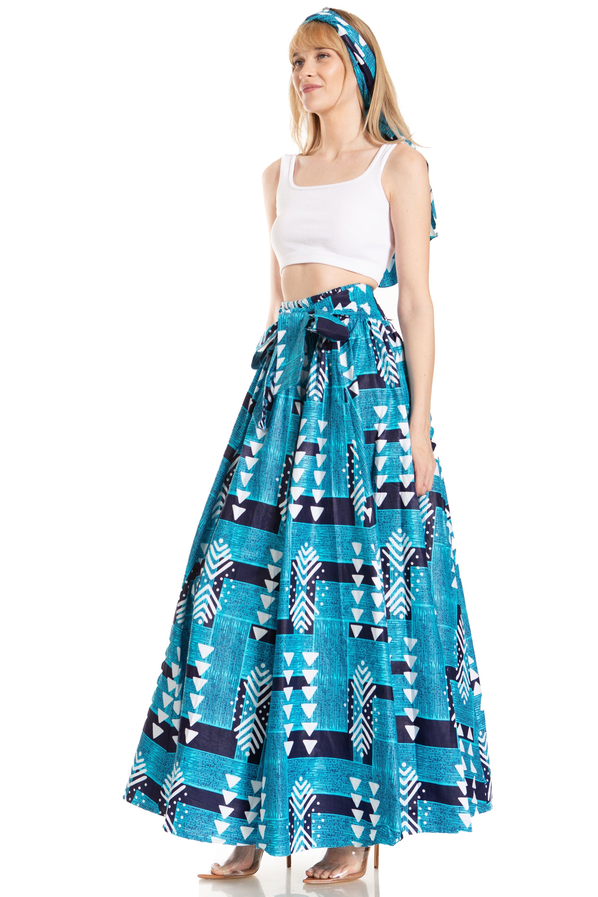 Sakkas Asma's Second Convertible Traditional Wax Print Maxi Skirt with Adjustable Straps - Concordia Style Boutique