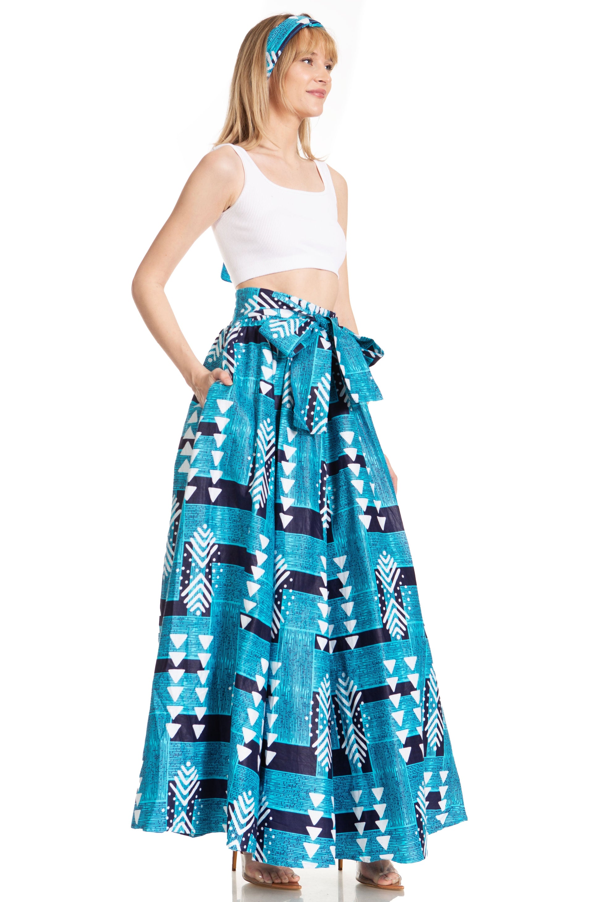 Sakkas Asma's Second Convertible Traditional Wax Print Maxi Skirt with Adjustable Straps - Concordia Style Boutique