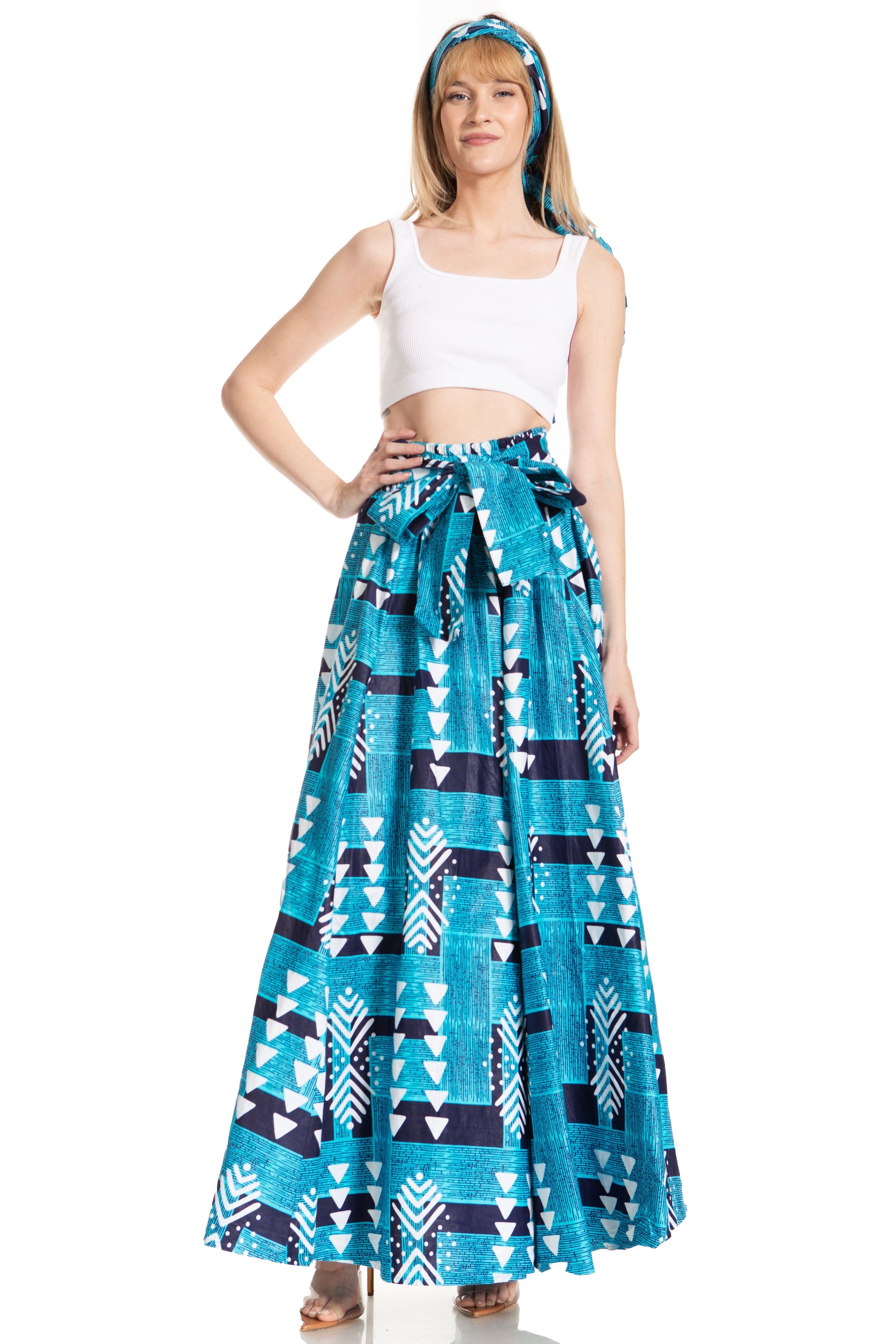 Sakkas Asma's Second Convertible Traditional Wax Print Maxi Skirt with Adjustable Straps - Concordia Style Boutique