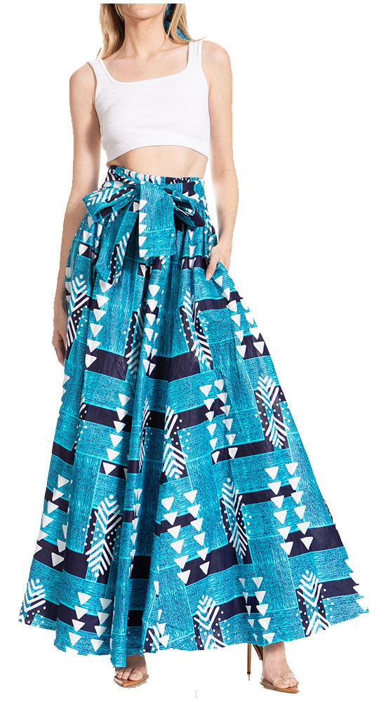 Sakkas Asma's Second Convertible Traditional Wax Print Maxi Skirt with Adjustable Straps - Concordia Style Boutique