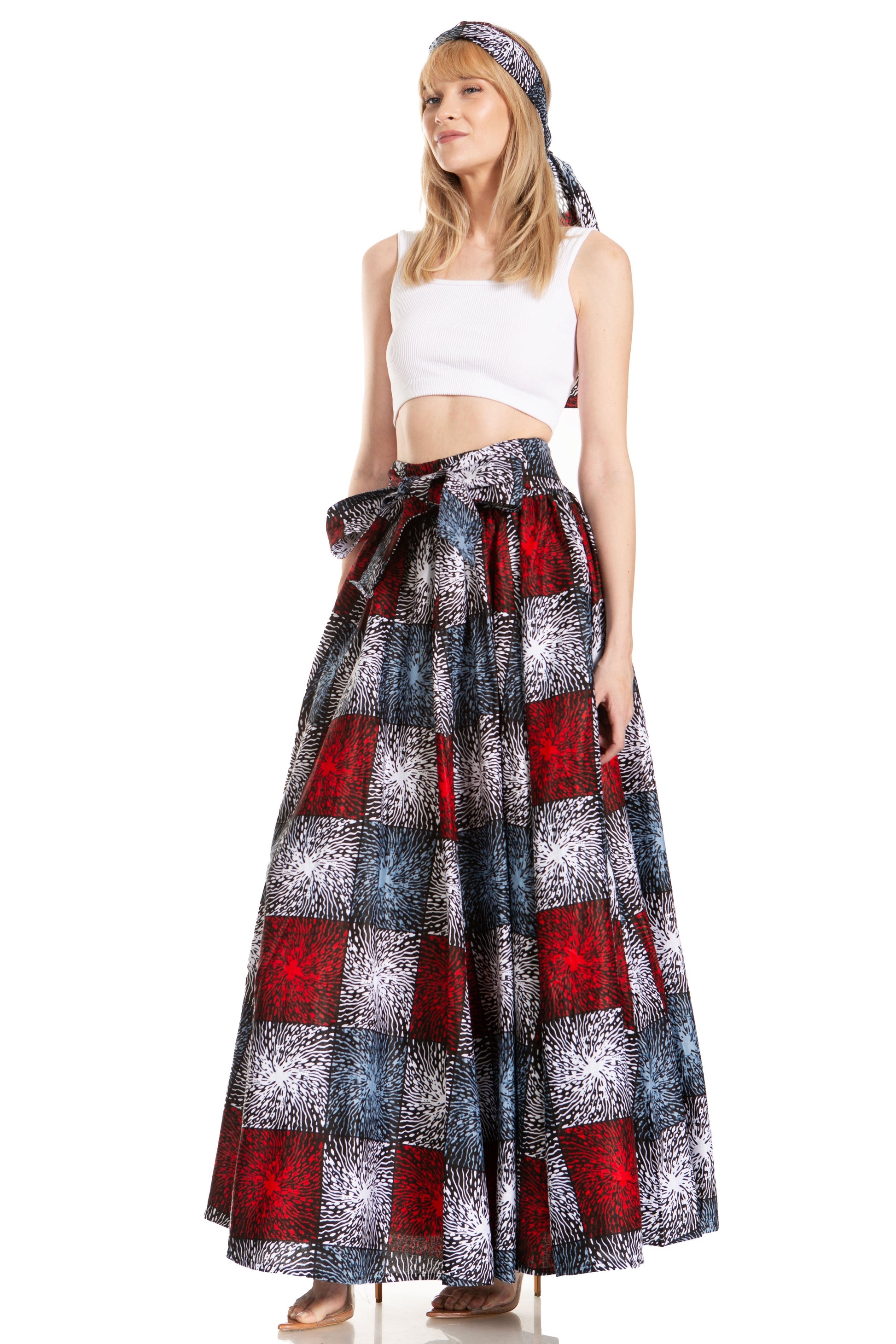 Sakkas Asma's Second Convertible Traditional Wax Print Maxi Skirt with Adjustable Straps - Concordia Style Boutique